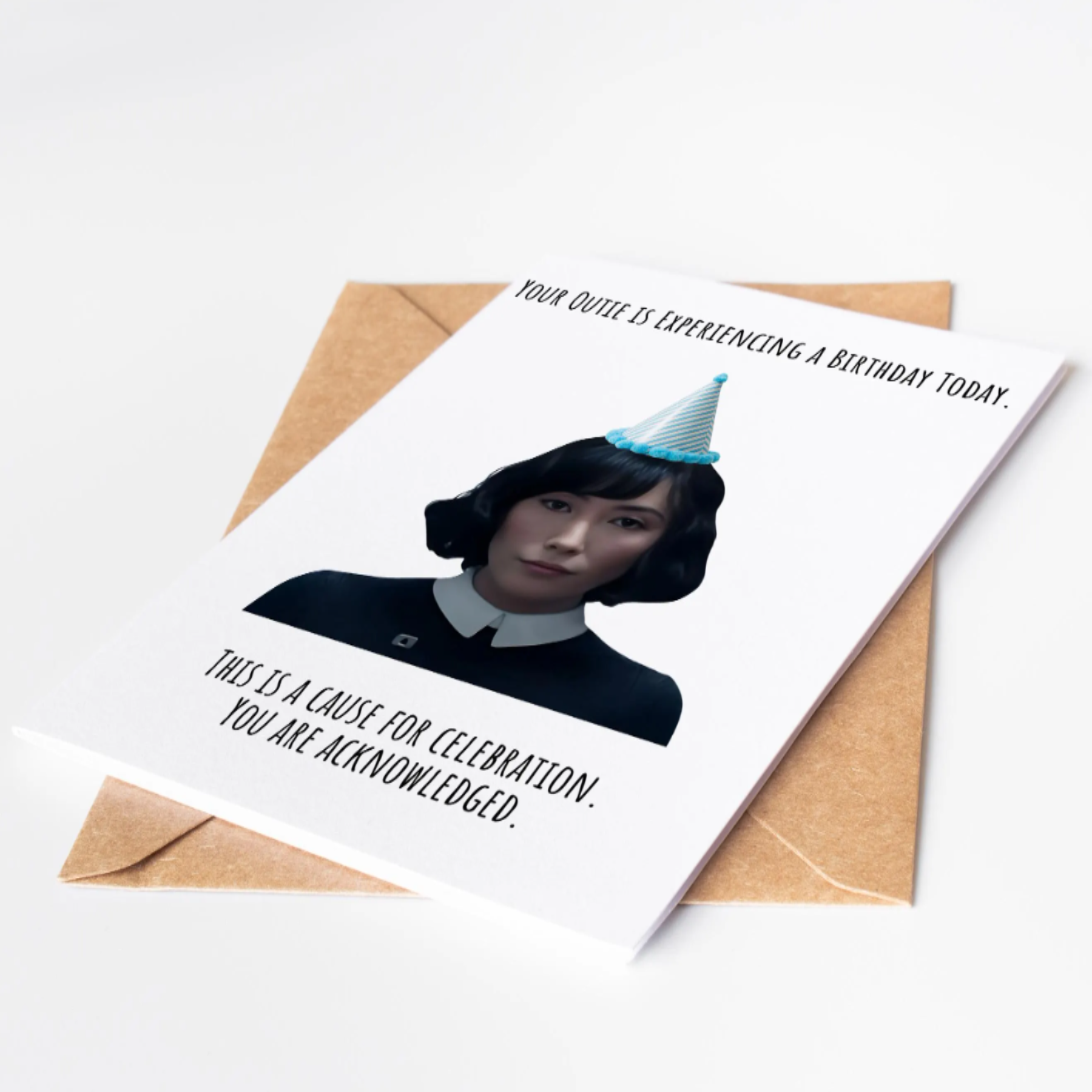A Severance-themed birthday card featuring Miss Casey from Lumon Industries designed for fans of the Apple TV show Severance This digital download celebrates the mysterious world of Gemmae Mark and Kier Eagan making it a unique gift for any fan of the series Perfect for those who love sci-fi psychological drama and minimalist design this birthday card brings the eerie yet intriguing aesthetic of Severance to life in a thoughtful way Ideal for digital or print use
