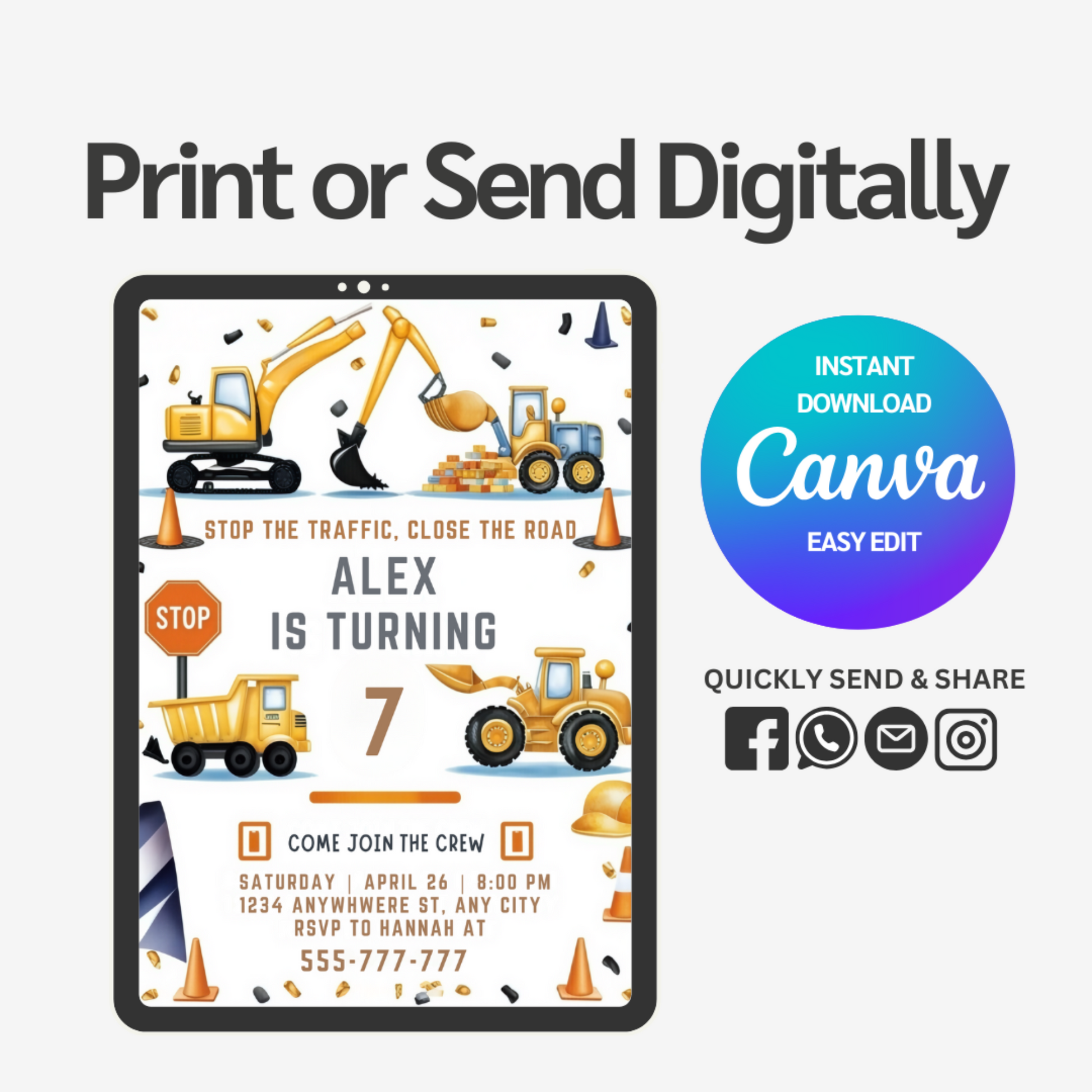 Make your little one's construction-themed party a hit with our Dump Truck Birthday Invitation Template. This eye-catching design features vibrant colors and playful graphics that will excite guests about the upcoming celebration.