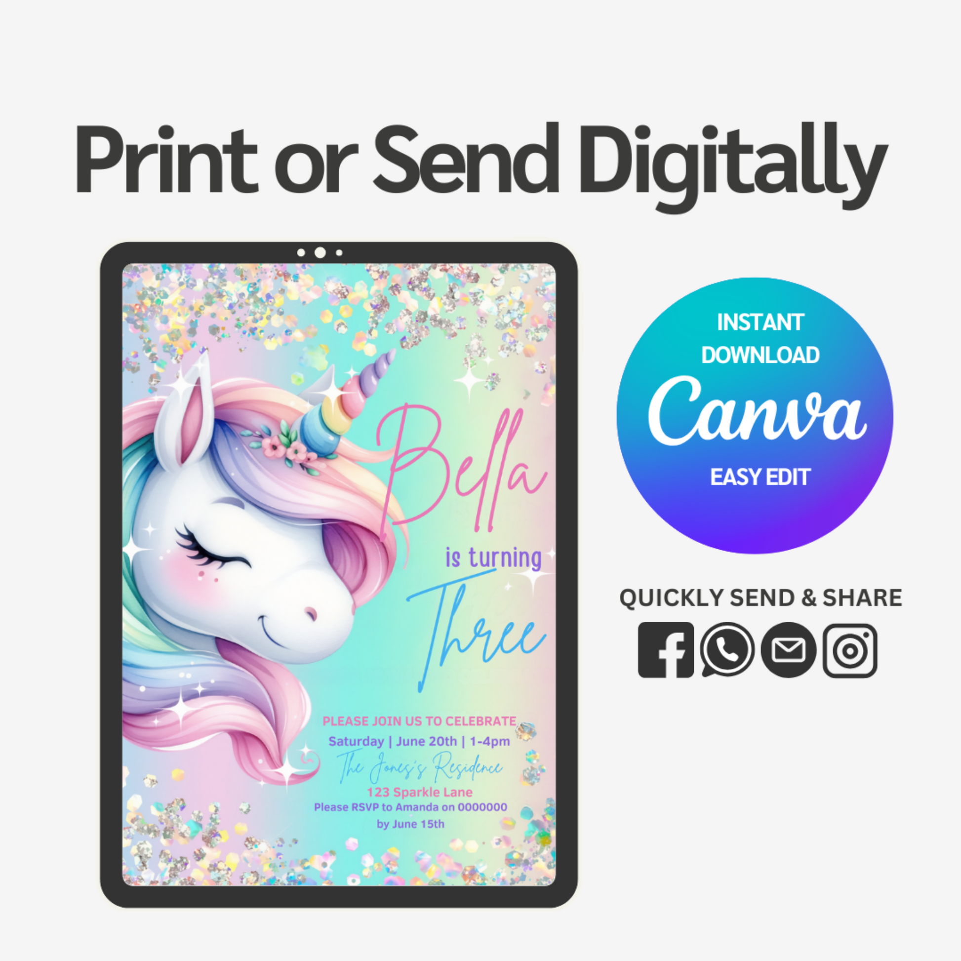 Transform your child's special day with our enchanting Unicorn Birthday Invitation Template. This magical design features whimsical unicorn illustrations and vibrant colors that will captivate guests from the moment they receive it.
