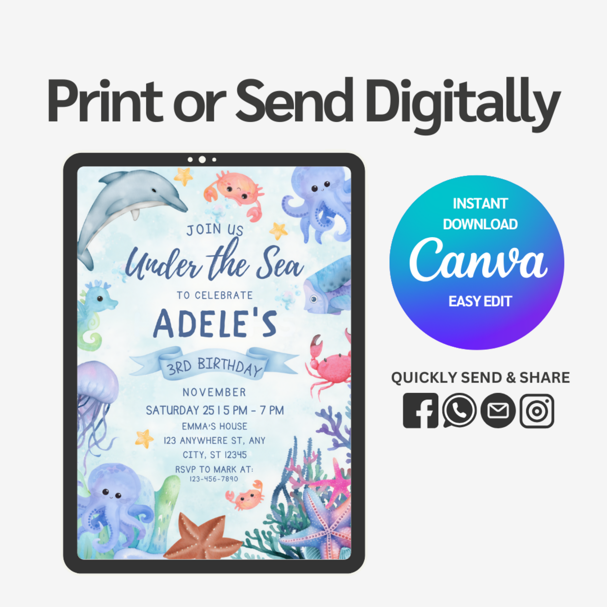 Dive into birthday celebrations with our enchanting Under The Sea Birthday Invitation Template. Perfect for ocean-themed parties, this eye-catching design features vibrant marine elements that will captivate your guests.