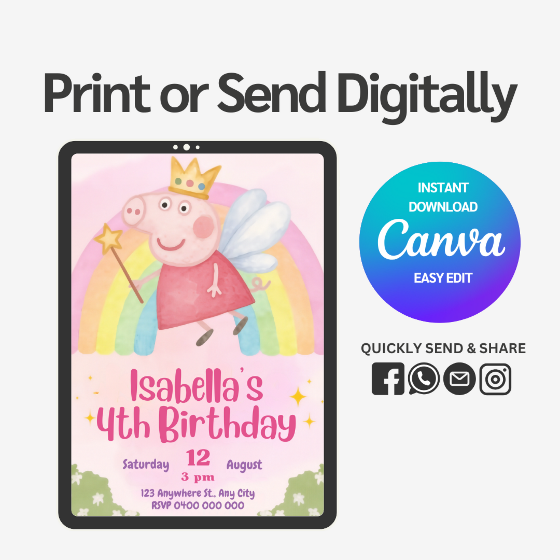 Delight your little one with our charming Peppa Pig Birthday Invitation Template! Perfect for fans of the beloved character, this ready-to-customize design saves you valuable time while impressing guests.
