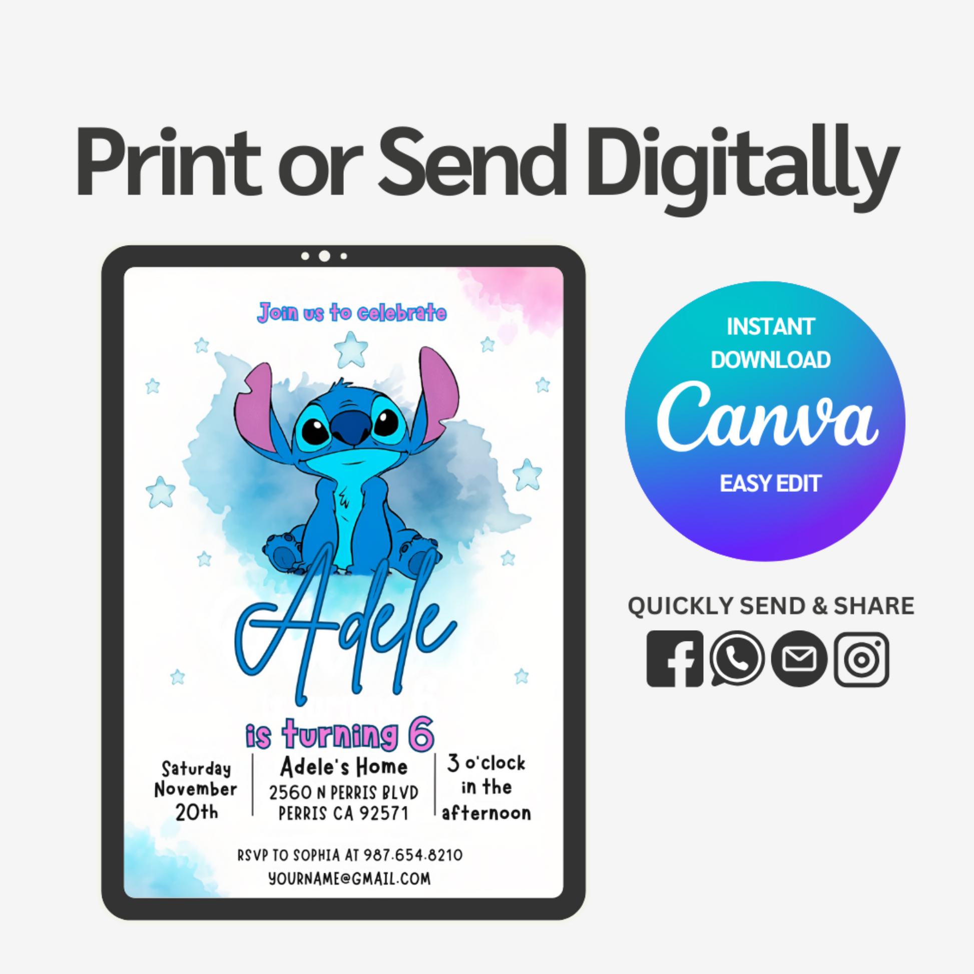 Celebrate your little one's special day with our adorable Stitch Birthday Invitation Template! This charming design features everyone's favorite blue alien, perfect for creating memorable invitations that guests won't be able to resist.