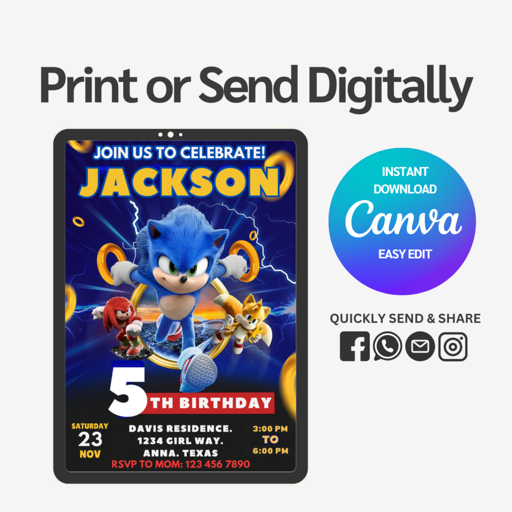 Celebrate your child's special day with our vibrant Sonic Birthday Invitation Template! Perfect for young fans of the speedy blue hedgehog, this eye-catching design will build excitement for the upcoming party.