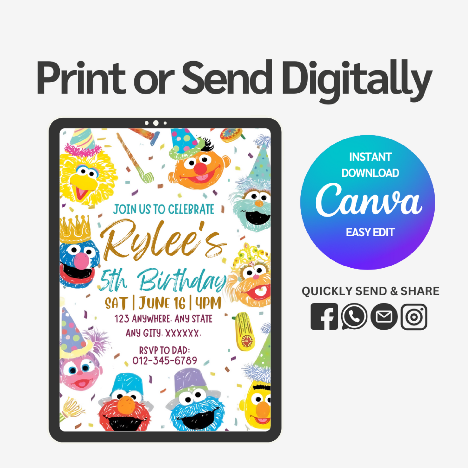 Celebrate your little one's special day with our Sesame Street Birthday Invitation Template! This vibrant, character-filled design captures the magic of everyone's favorite neighborhood. Simply customize with your party details, print or send digitally, and watch as excitement builds among guests.