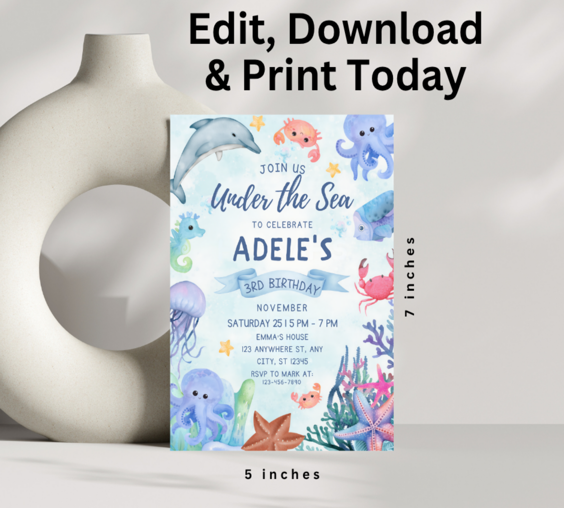 Dive into birthday celebrations with our enchanting Under The Sea Birthday Invitation Template. Perfect for ocean-themed parties, this eye-catching design features vibrant marine elements that will captivate your guests.