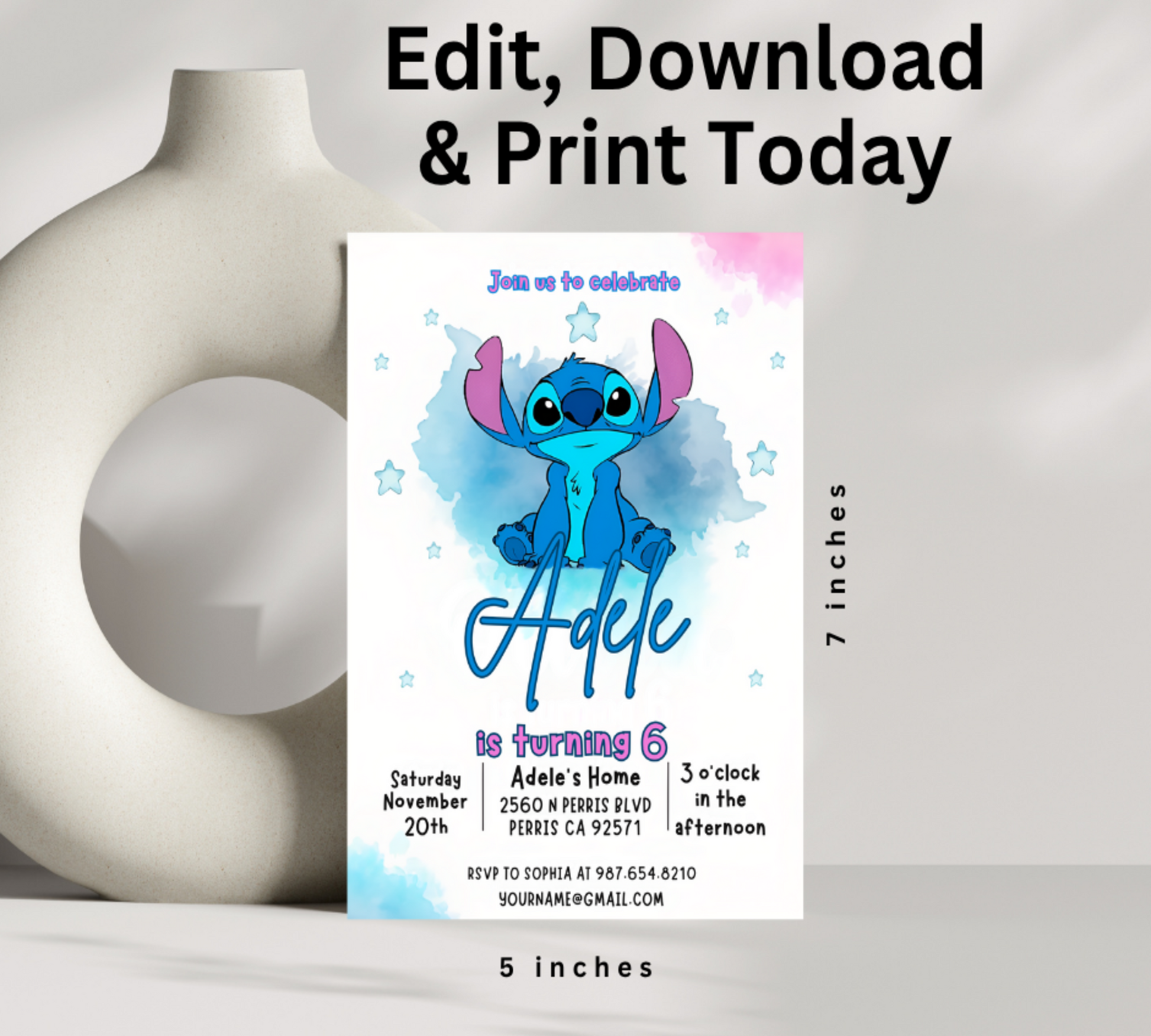 Celebrate your little one's special day with our adorable Stitch Birthday Invitation Template! This charming design features everyone's favorite blue alien, perfect for creating memorable invitations that guests won't be able to resist.