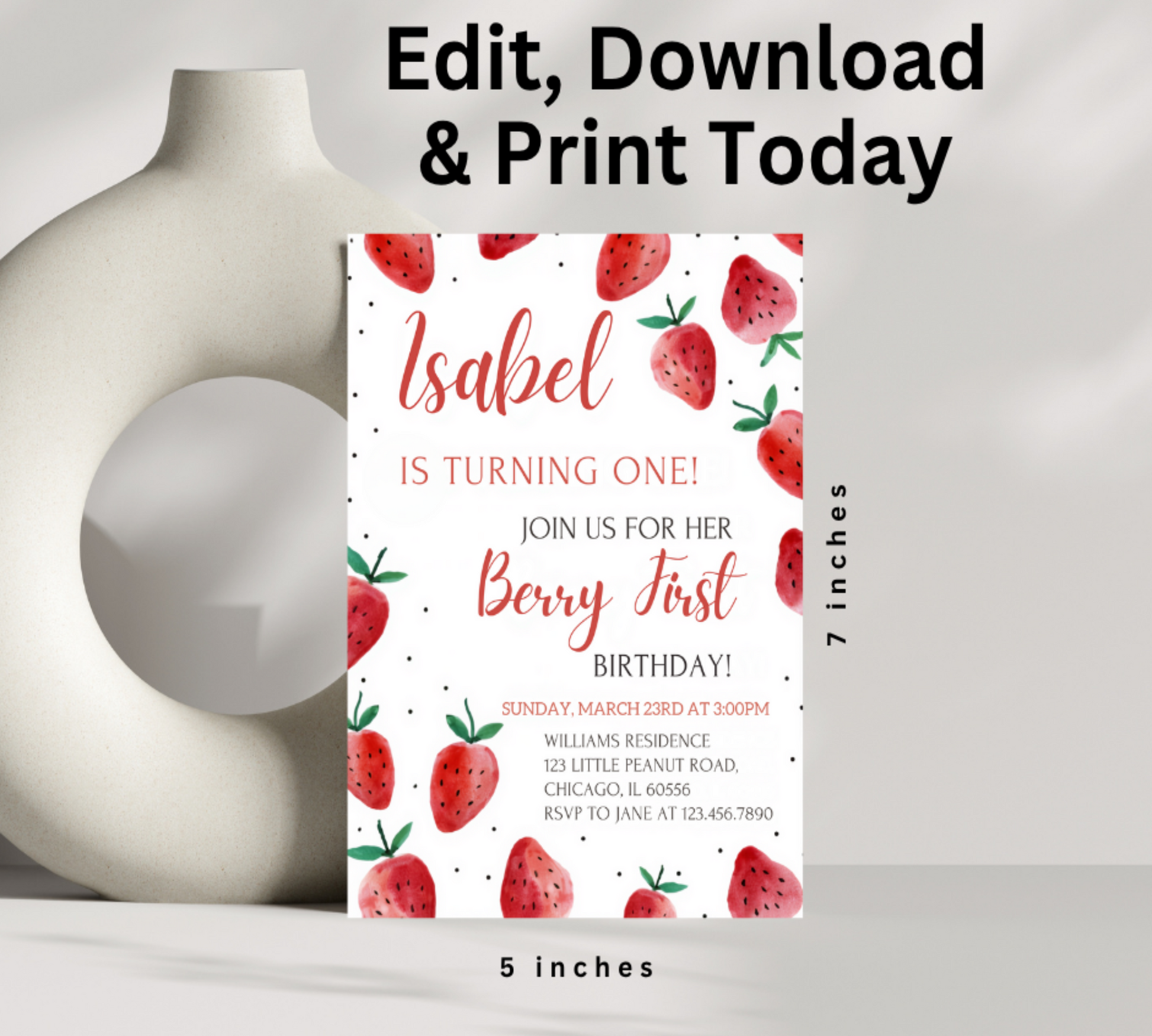 Delight your guests with our charming Strawberry Birthday Invitation Template! Perfect for summer celebrations or berry-themed parties, this eye-catching design sets the tone for a sweet and memorable event.