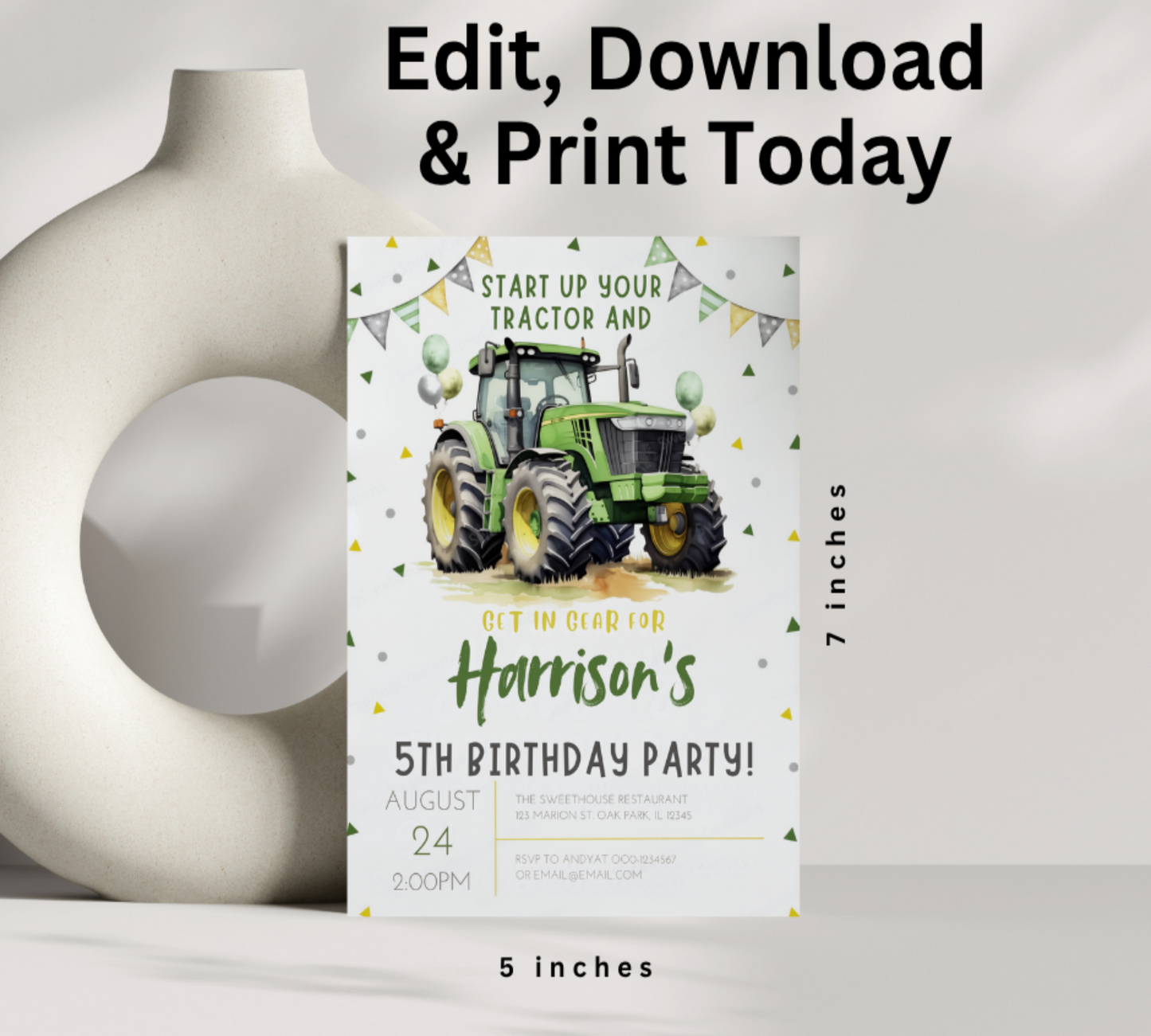 Invite little farmers to the ultimate birthday celebration with our Tractor Birthday Farm Vehicle Invitation Template! Perfect for tractor-loving kids, this eye-catching design features vibrant farm vehicles that will excite guests from the moment they receive it.