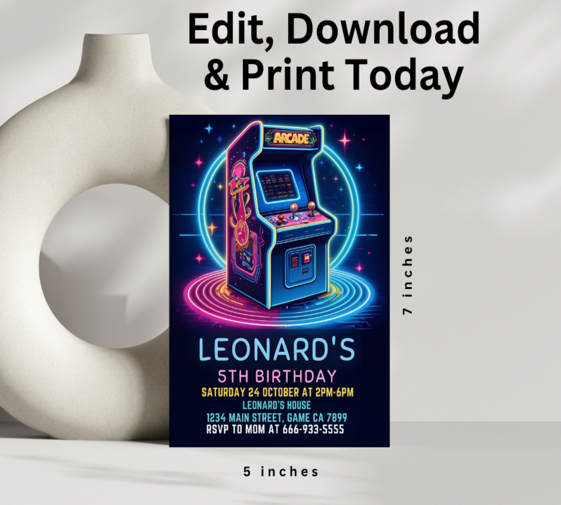 Invite guests to a high-scoring celebration with our Arcade Birthday Invitation Template! Perfect for gamers of all ages, this eye-catching design features vibrant colors and retro gaming graphics that will excite your party guests.
