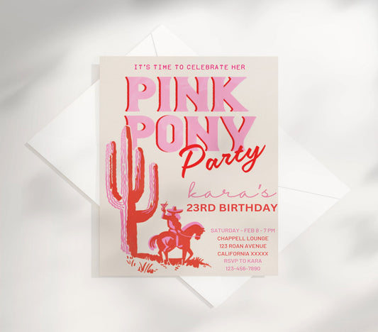 Editable Pink Pony Club Birthday Invitation