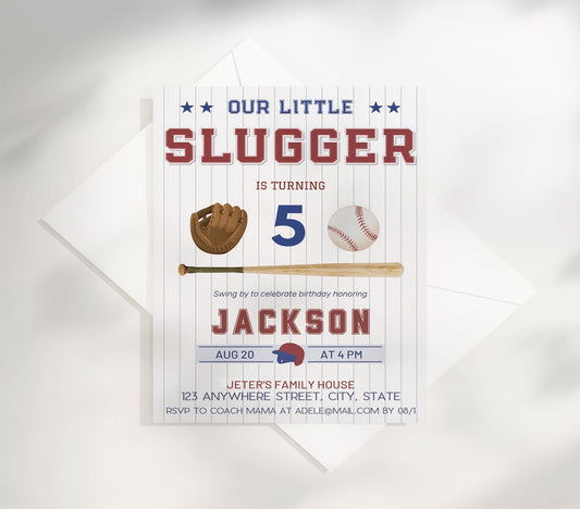 Our Little Slugger Baseball Editable Invitation