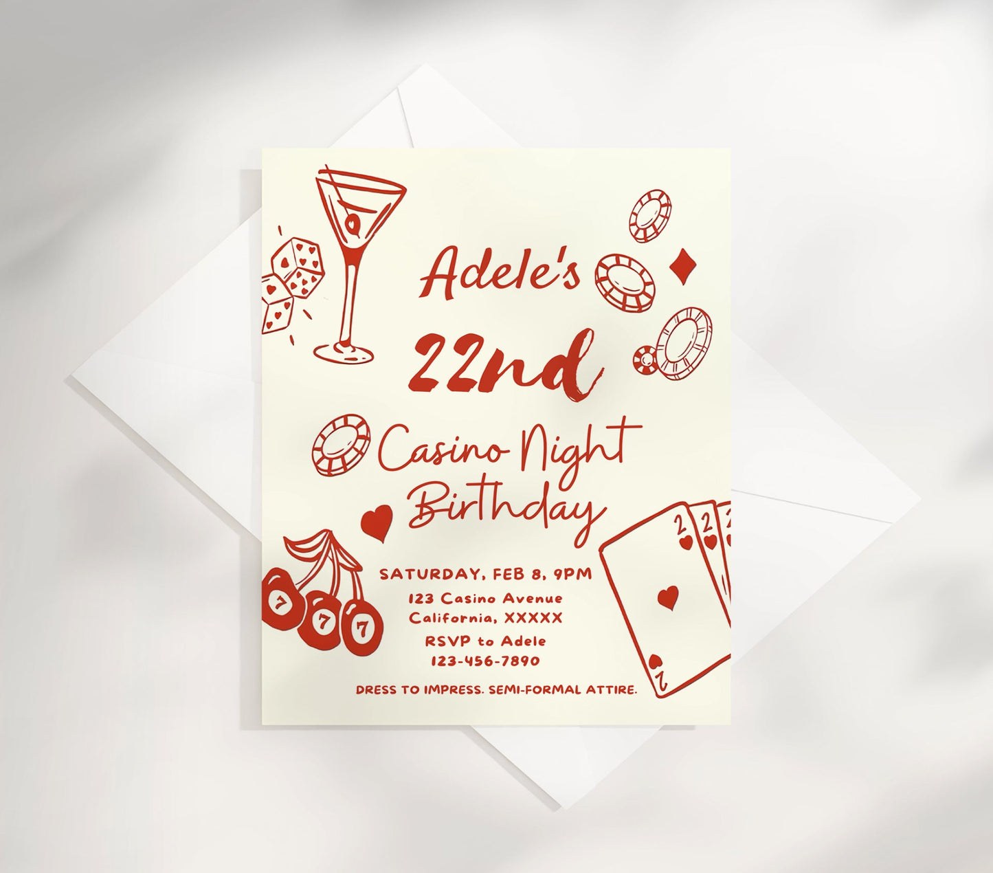 Casino Invitation Vegas Party Editable Birthday