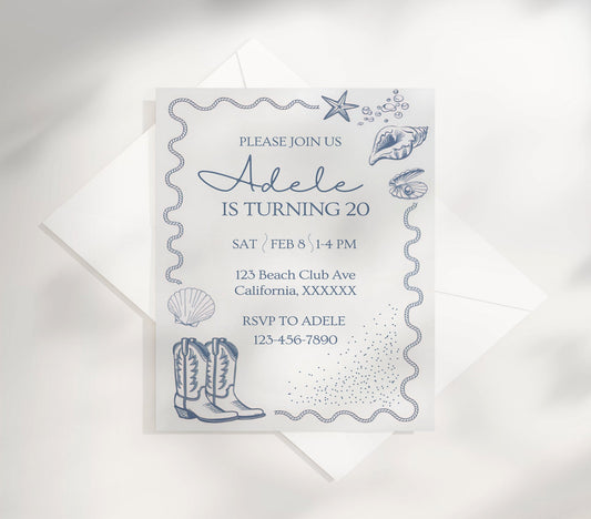 Editable Coastal Cowgirl Birthday Invitation