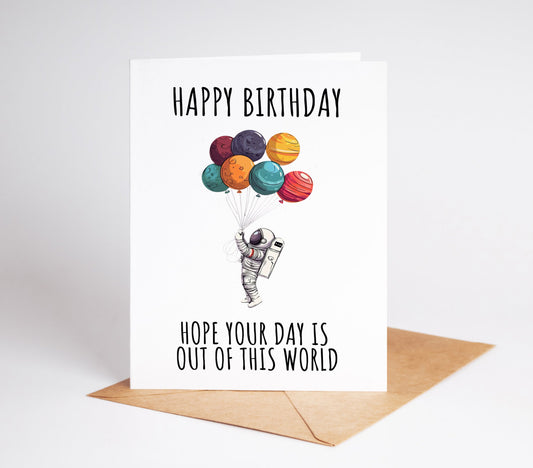 This astronaut birthday card is perfect for space enthusiasts featuring a cosmic design with a nod to the wonders of the Milky Way galaxy. Ideal for any space explorer, this card brings the vast beauty of the universe into a fun birthday greeting. Whether you're celebrating an astronaut fan or someone who loves all things interstellar, this NASA-inspired card will make their day extra special. A must-have for those fascinated by space exploration and cosmic adventures.