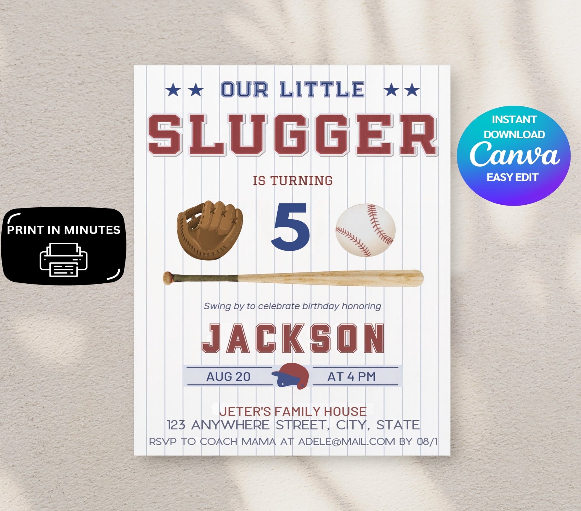 Editable Baseball Invitation perfect for a first birthday party featuring a fun baseball theme customize the age and details for a personalized touch celebrate your little rookie of the year with this sports-inspired invite ideal for boys' birthday parties and baseball-loving families great for kids who love the game designed for easy editing this digital download makes party planning simple create a memorable event with this stylish and playful baseball-themed invitation template