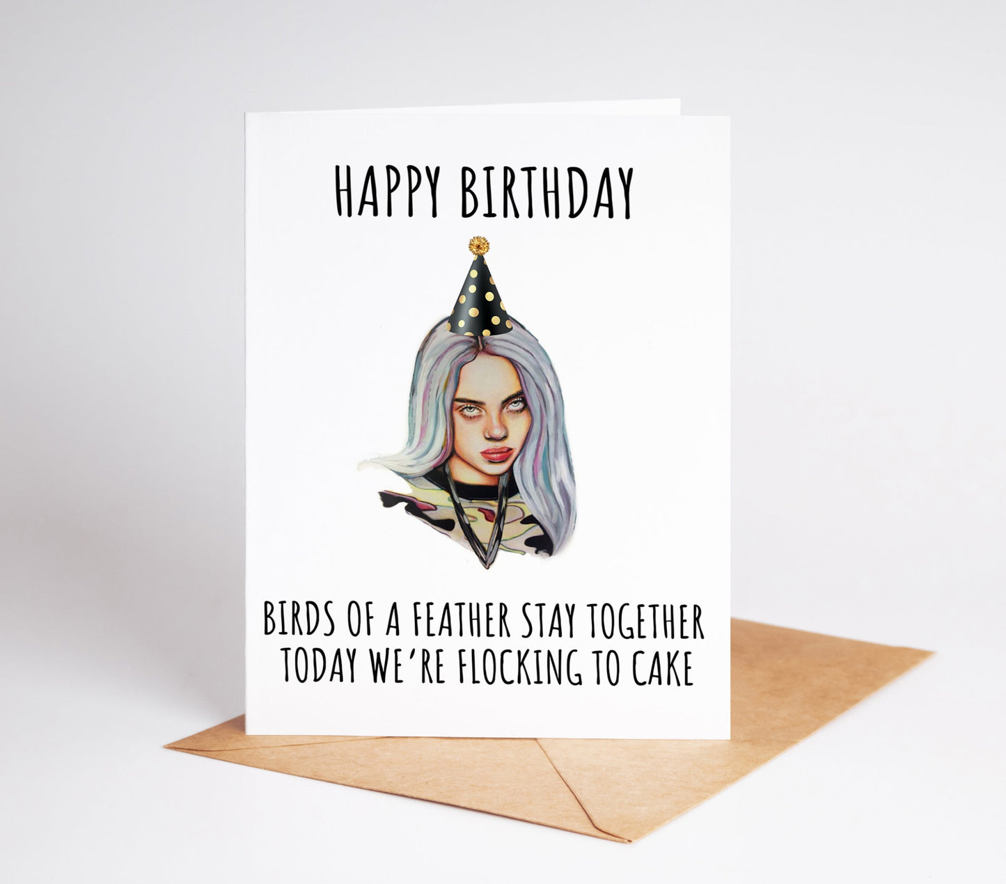 Billie Birthday Card featuring a stylish and fun design perfect for fans of pop singer Billie ideal for a teen girl’s birthday party or a music lover gift this card adds a pop culture twist with vibrant design elements inspired by the music scene great for celebrating a teen’s love for music and their favorite artist perfect for anyone who enjoys contemporary pop and youthful vibes making it the perfect birthday card for teen girls who appreciate the artistry and influence of famous singers
