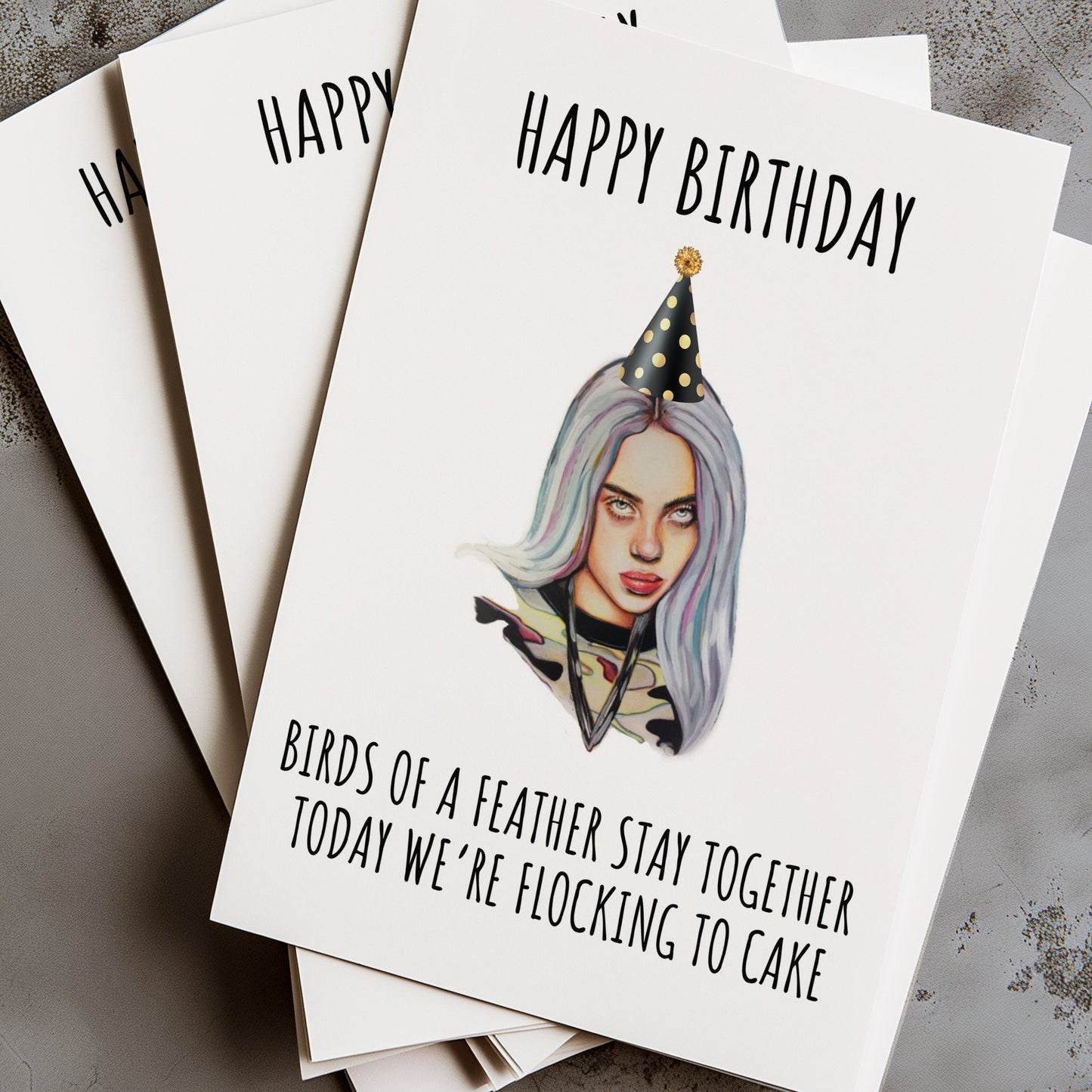 Billie Birthday Card featuring a stylish and fun design perfect for fans of pop singer Billie ideal for a teen girl’s birthday party or a music lover gift this card adds a pop culture twist with vibrant design elements inspired by the music scene great for celebrating a teen’s love for music and their favorite artist perfect for anyone who enjoys contemporary pop and youthful vibes making it the perfect birthday card for teen girls who appreciate the artistry and influence of famous singers