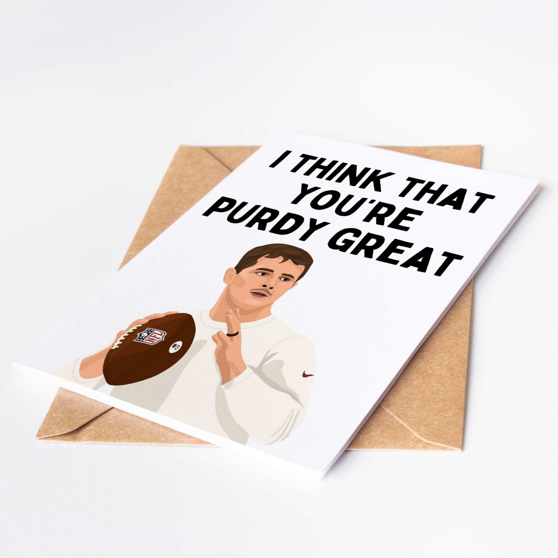 Celebrate your favorite football fan with our exclusive Brock Purdy Football Greeting Card. This eye-catching card features the rising star quarterback in action, perfect for birthdays, game days, or just to show your 49ers pride. 