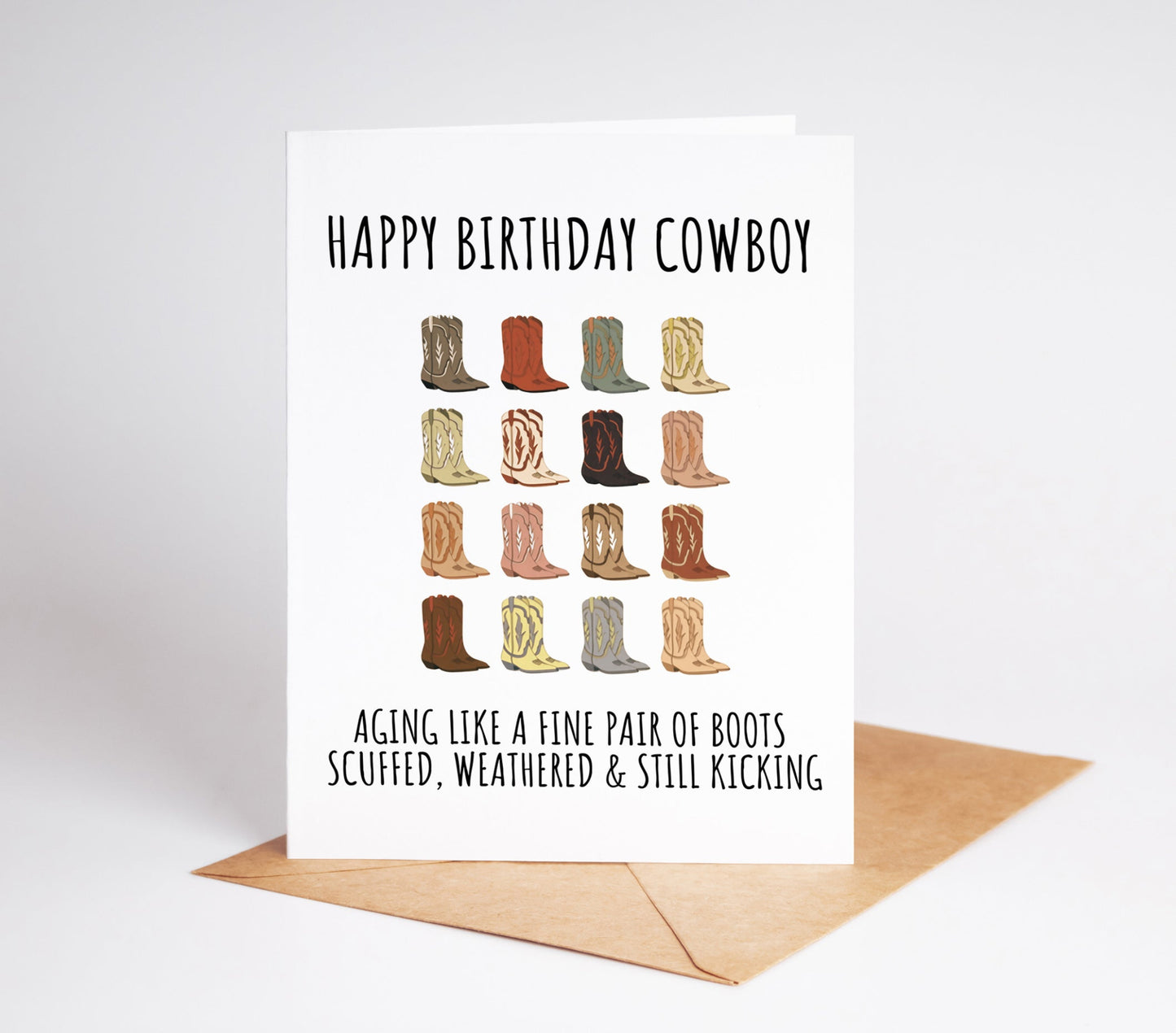 Funny Cowboy Birthday Card featuring humorous cowboy-themed design perfect for a boyfriend dad or grandpa birthday celebration this playful card brings laughter and charm with its witty cowboy humor ideal for anyone who enjoys western themes and a good laugh great for adding a fun touch to a birthday celebration with a unique design that combines cowboy culture and funny elements perfect for those who love country life or a playful take on the cowboy spirit
