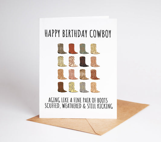 Funny Cowboy Birthday Card featuring humorous cowboy-themed design perfect for a boyfriend dad or grandpa birthday celebration this playful card brings laughter and charm with its witty cowboy humor ideal for anyone who enjoys western themes and a good laugh great for adding a fun touch to a birthday celebration with a unique design that combines cowboy culture and funny elements perfect for those who love country life or a playful take on the cowboy spirit