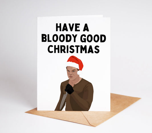 Celebrate the holidays with a twist! This Dexter Morgan Christmas Card perfectly blends festive cheer with dark humor for fans of the beloved vigilante.