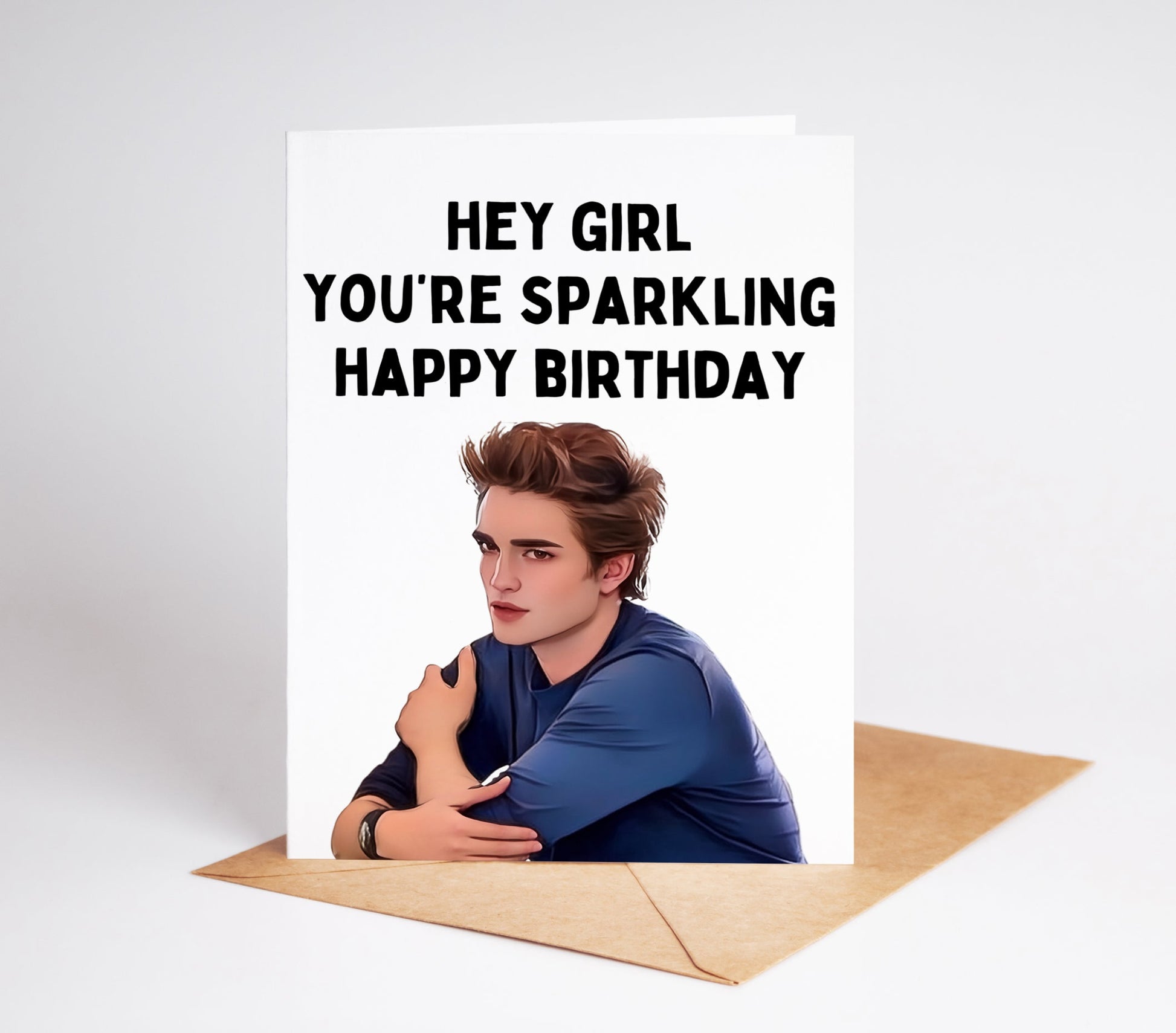 Celebrate your loved one's special day with our Edward Cullen Twilight Birthday Card! Featuring the beloved character from the Twilight series, this card is sure to bring a smile to any fan's face. Show your passion for the story and inspire strong emotions with this one-of-a-kind card.