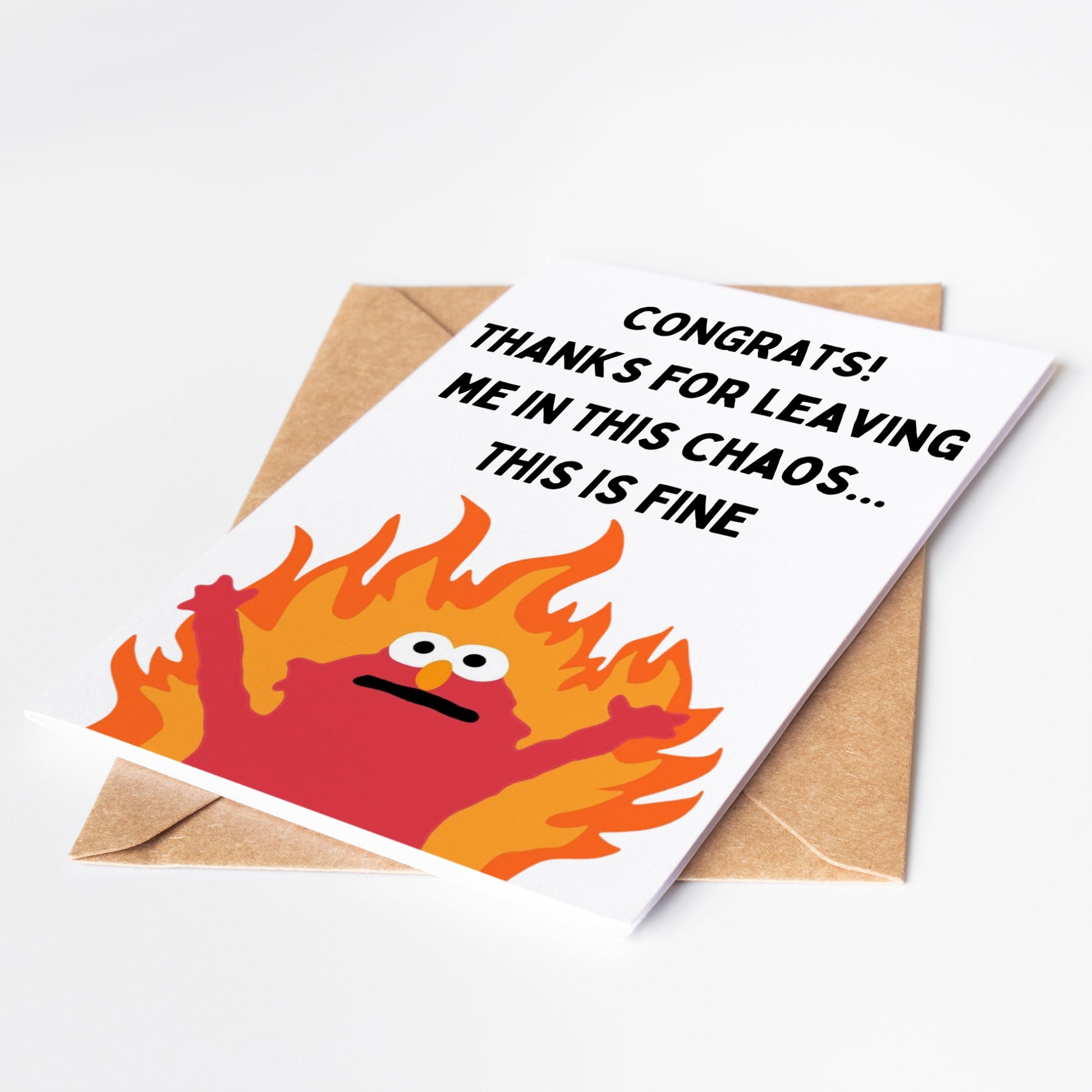 Celebrate your departing coworker with our Coworker Leaving Card! Show your appreciation and humor with a picture of Elmo and a "this is fine" message. Let them know they'll be missed and wished the best on their next adventure. Perfect for creating a memorable goodbye!