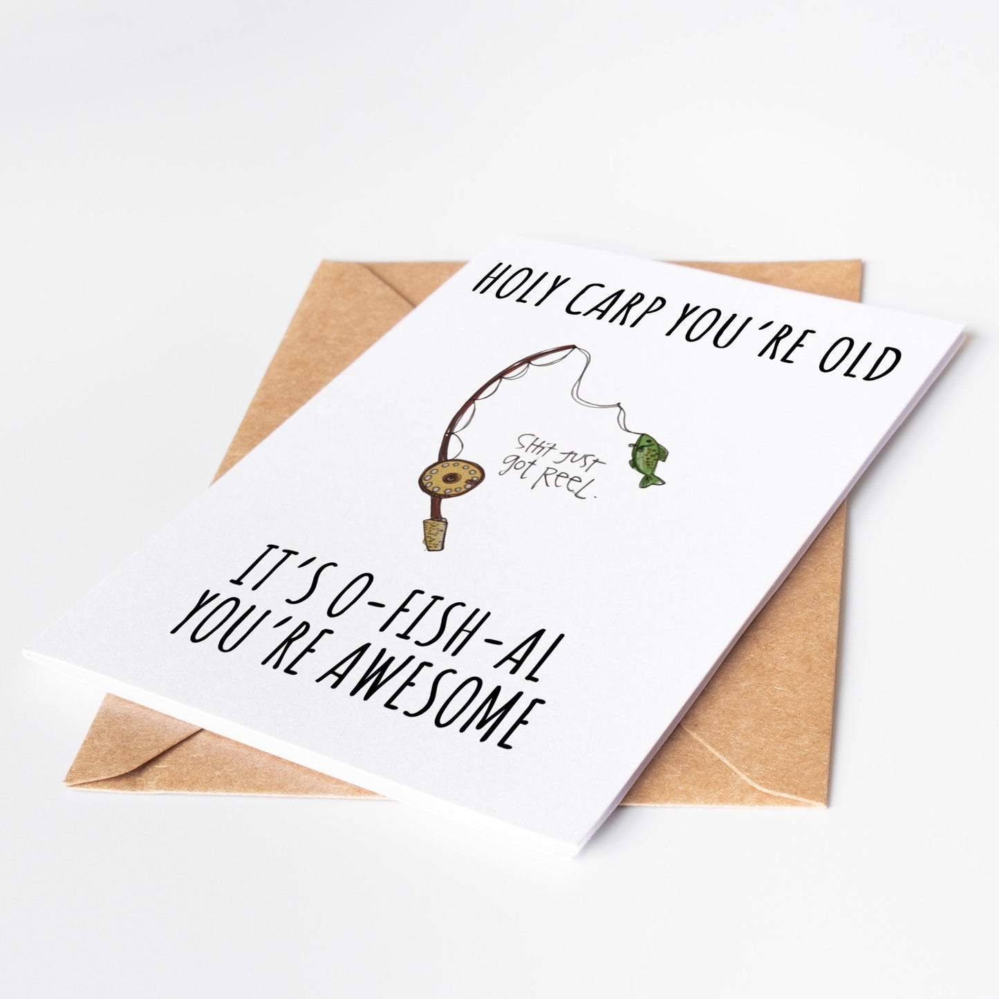 Funny Fishing Birthday Card featuring a humorous design perfect for a husband dad or any fishing enthusiast this card is ideal for fishing lovers who enjoy fly fishing waders fishing poles and all things related to the sport great for birthdays or special occasions for those who appreciate a good laugh and outdoor adventure perfect for adding fun to a fishing-themed celebration this card is a playful and thoughtful gift for anyone who enjoys time on the water