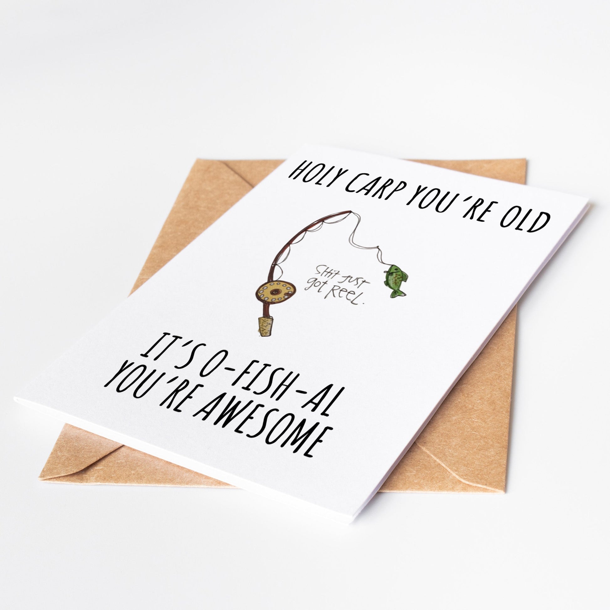 Funny Fishing Birthday Card featuring a humorous design perfect for a husband dad or any fishing enthusiast this card is ideal for fishing lovers who enjoy fly fishing waders fishing poles and all things related to the sport great for birthdays or special occasions for those who appreciate a good laugh and outdoor adventure perfect for adding fun to a fishing-themed celebration this card is a playful and thoughtful gift for anyone who enjoys time on the water