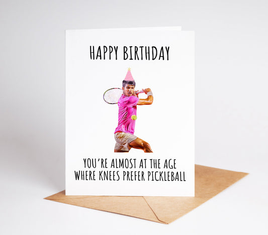 This funny tennis and pickleball card is perfect for any tennis player or pickleball enthusiast Whether it's for a tennis boyfriend girlfriend or coach this card makes a great birthday or appreciation gift Featuring a playful design inspired by Wimbledon it's ideal for anyone who loves the sport Celebrate their passion for tennis or pickleball with this humorous and unique card A perfect choice for any athlete or fan who enjoys a good laugh on their special day
