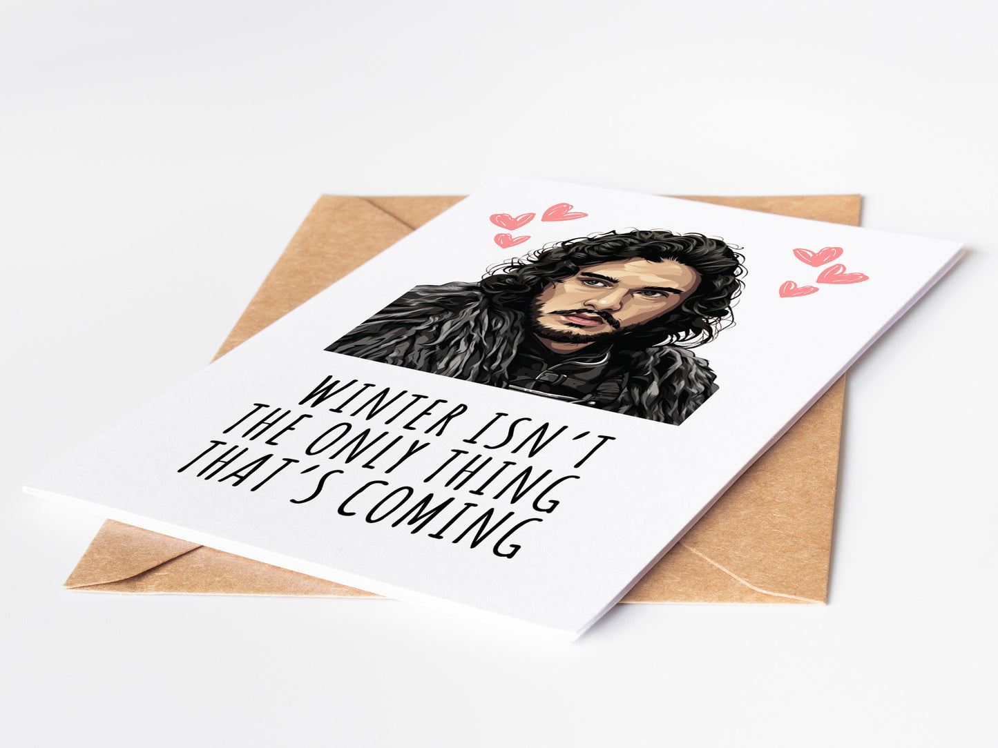 Jon Snow 'Winter is Coming' birthday printable card featuring a dramatic, medieval-inspired design with bold typography and a cold, wintry aesthetic. Perfect for Game of Thrones fans, this card captures the essence of the North with a nod to the iconic Stark family motto. Designed with a dark and moody color palette, it brings an epic fantasy feel to any birthday celebration. Instantly downloadable for quick and easy printing, making it a perfect last-minute yet thoughtful gift for any Thrones enthusiast.