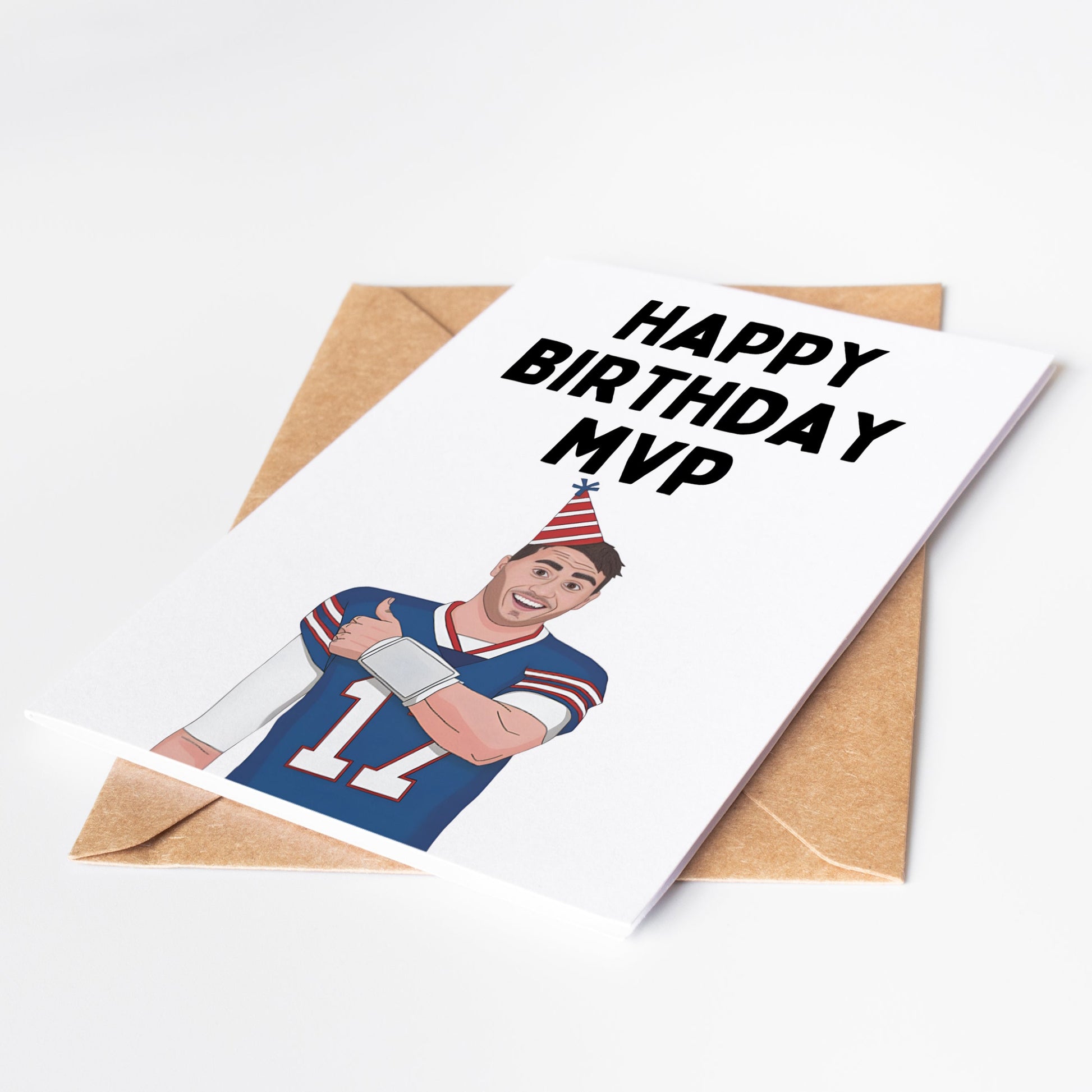 Celebrate your favorite football fan's birthday with the Josh Allen Birthday Card! Featuring the beloved Buffalo Bills quarterback on the front, this card is the perfect way to show your love and support.