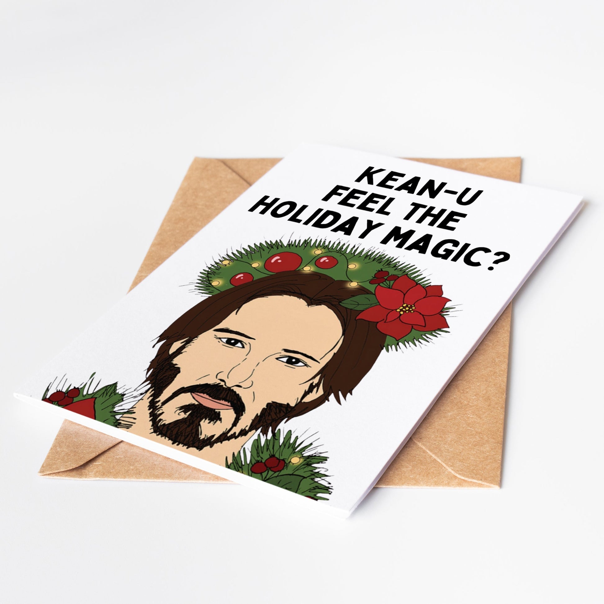Celebrate the holidays with our exclusive Keanu Reeves Christmas Card! This unique greeting card features the beloved actor in festive splendor, bringing his signature charm to your seasonal greetings.