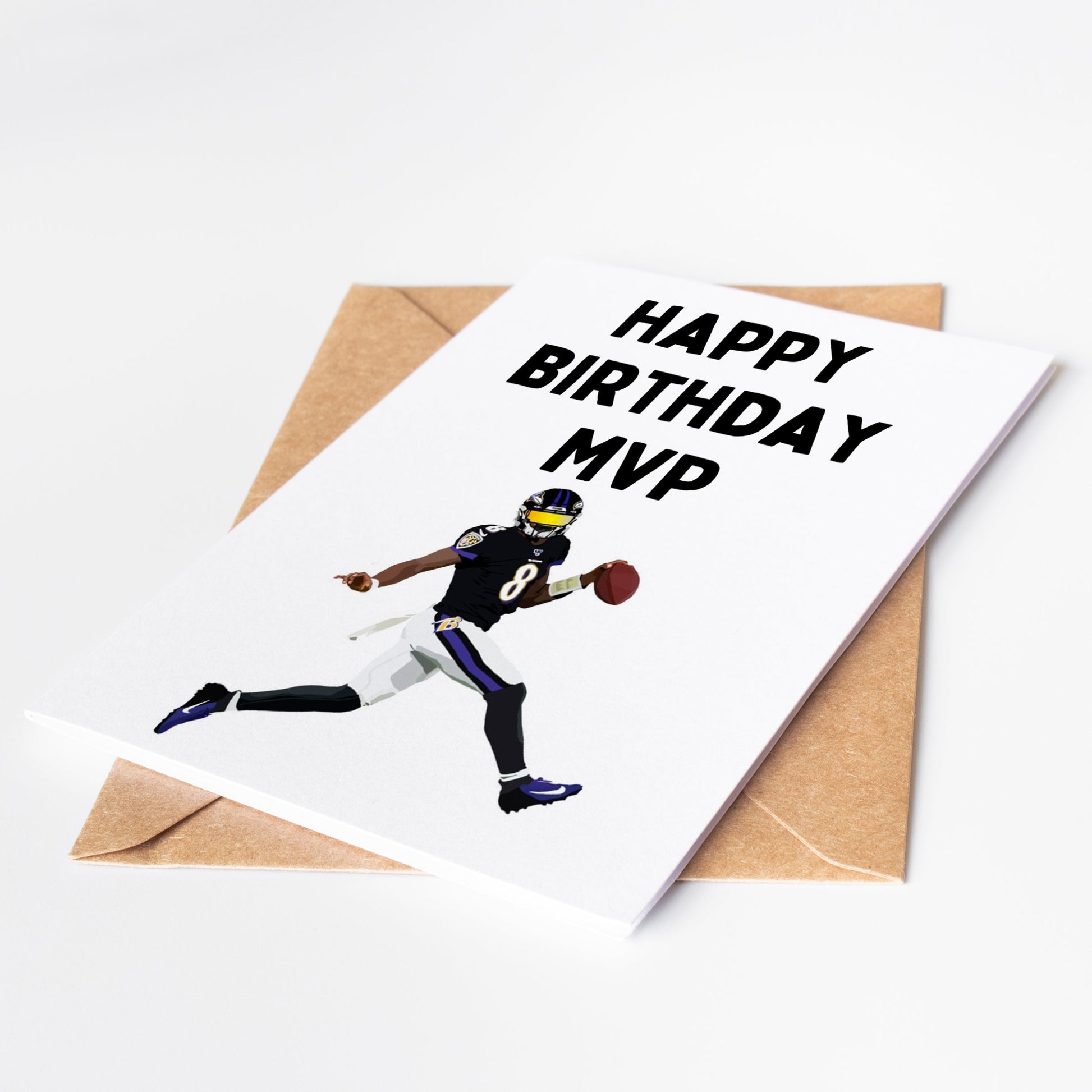 Celebrate your favorite quarterback's big day with our Lamar Jackson Birthday Card! Featuring a beautiful design and high-quality printing, this card is a perfect way to show your appreciation for one of the best NFL MVPs.