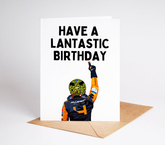 Celebrate your friend's birthday with a card featuring their favorite F1 driver, Lando Norris! The card showcases his iconic car design and includes a heartfelt birthday message. Perfect for any die-hard fans or those new to the sport.