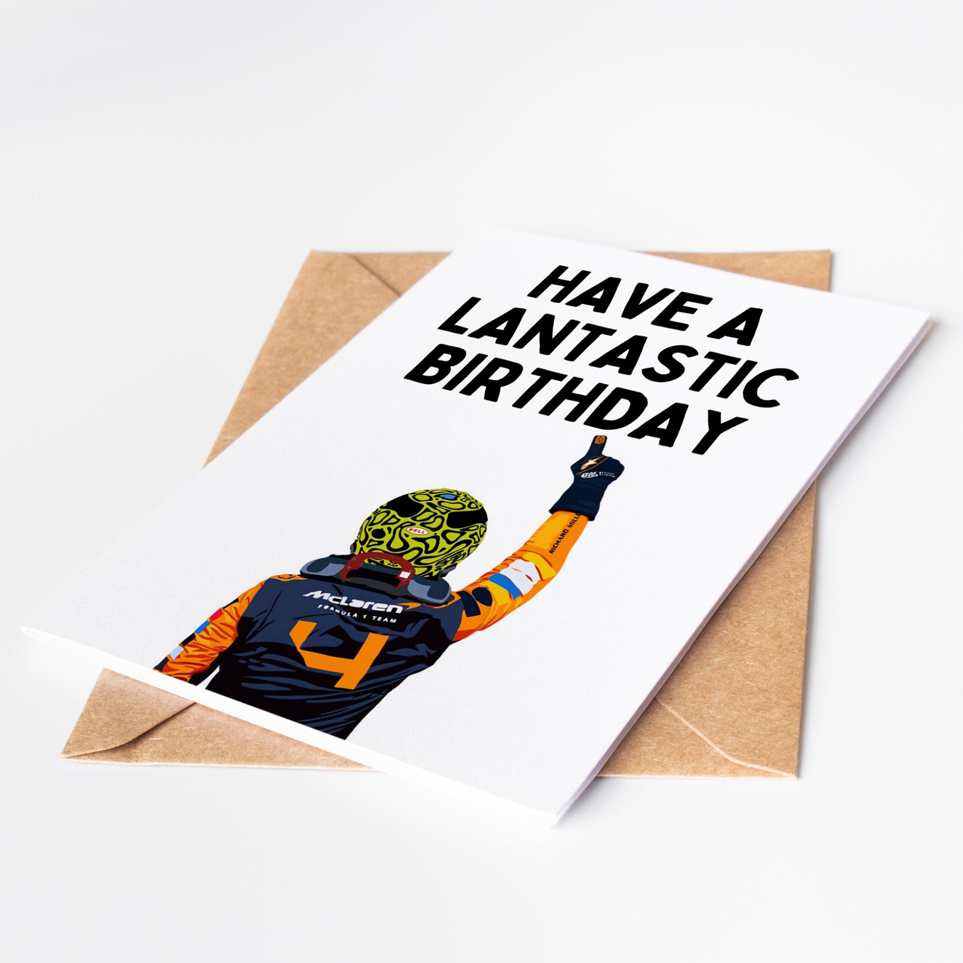 Celebrate your friend's birthday with a card featuring their favorite F1 driver, Lando Norris! The card showcases his iconic car design and includes a heartfelt birthday message. Perfect for any die-hard fans or those new to the sport.