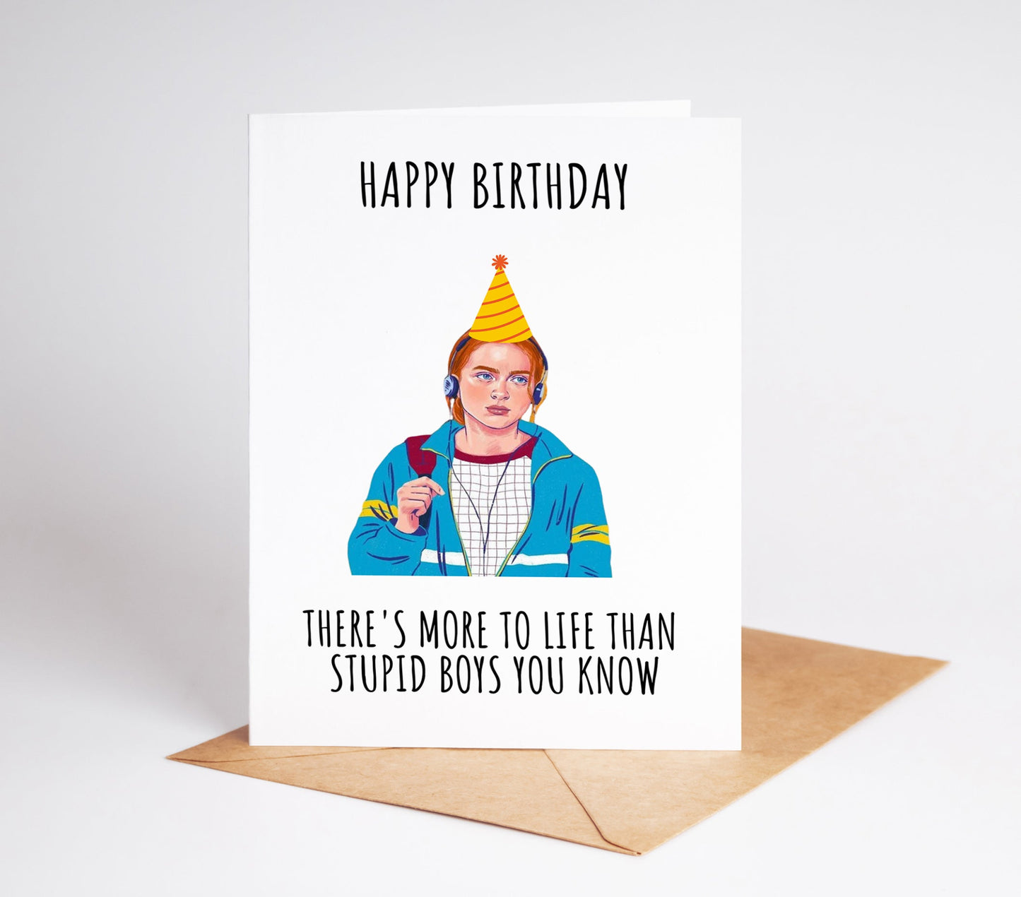 Celebrate the ultimate tv fan with our Max Mayfield Birthday Card. Featuring Max's iconic look with a retro-inspired twist, this card is the perfect way to wish them a happy birthday. A must-have for any Stranger fan, this card is sure to bring a smile to their face.