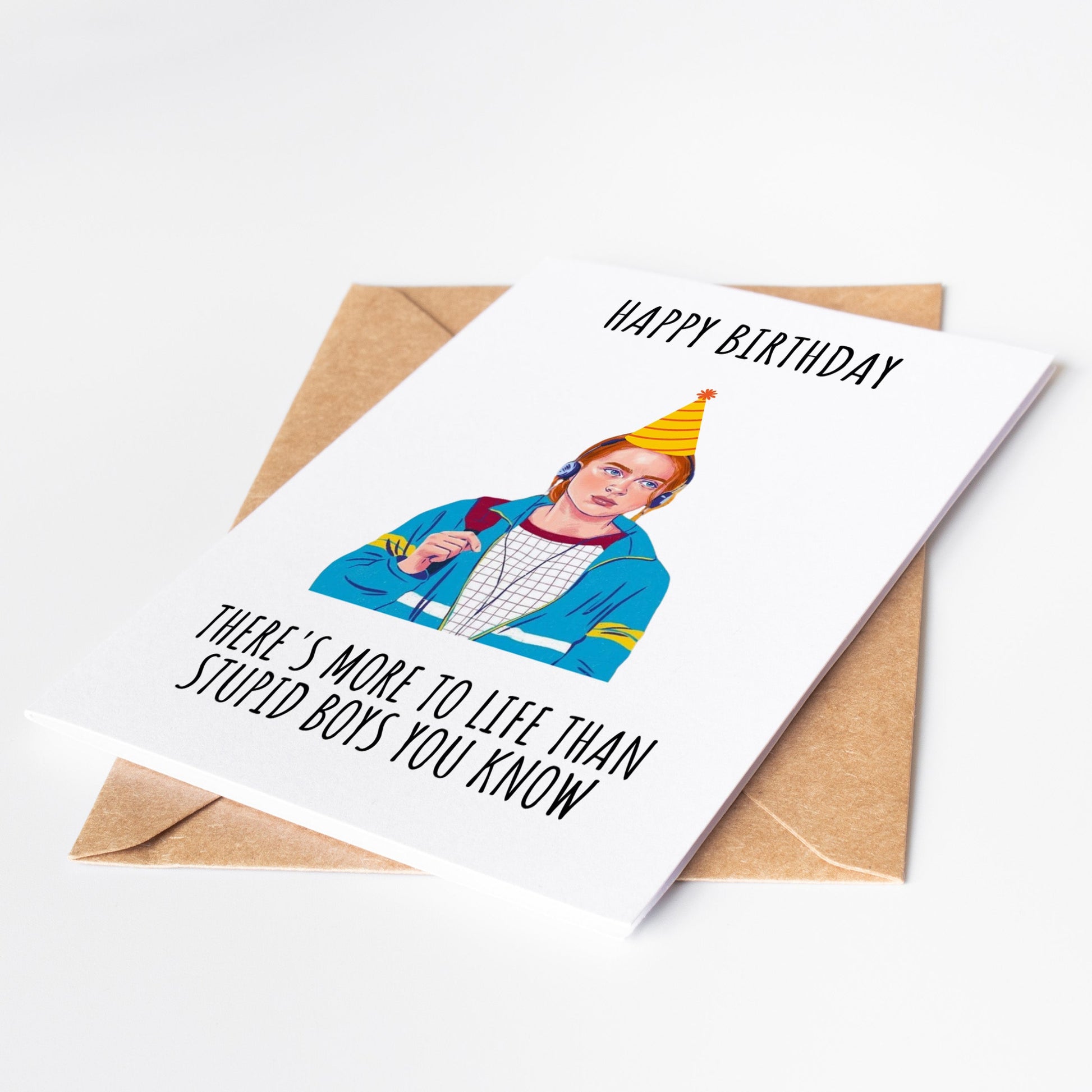 Celebrate the ultimate tv fan with our Max Mayfield Birthday Card. Featuring Max's iconic look with a retro-inspired twist, this card is the perfect way to wish them a happy birthday. A must-have for any Stranger fan, this card is sure to bring a smile to their face.