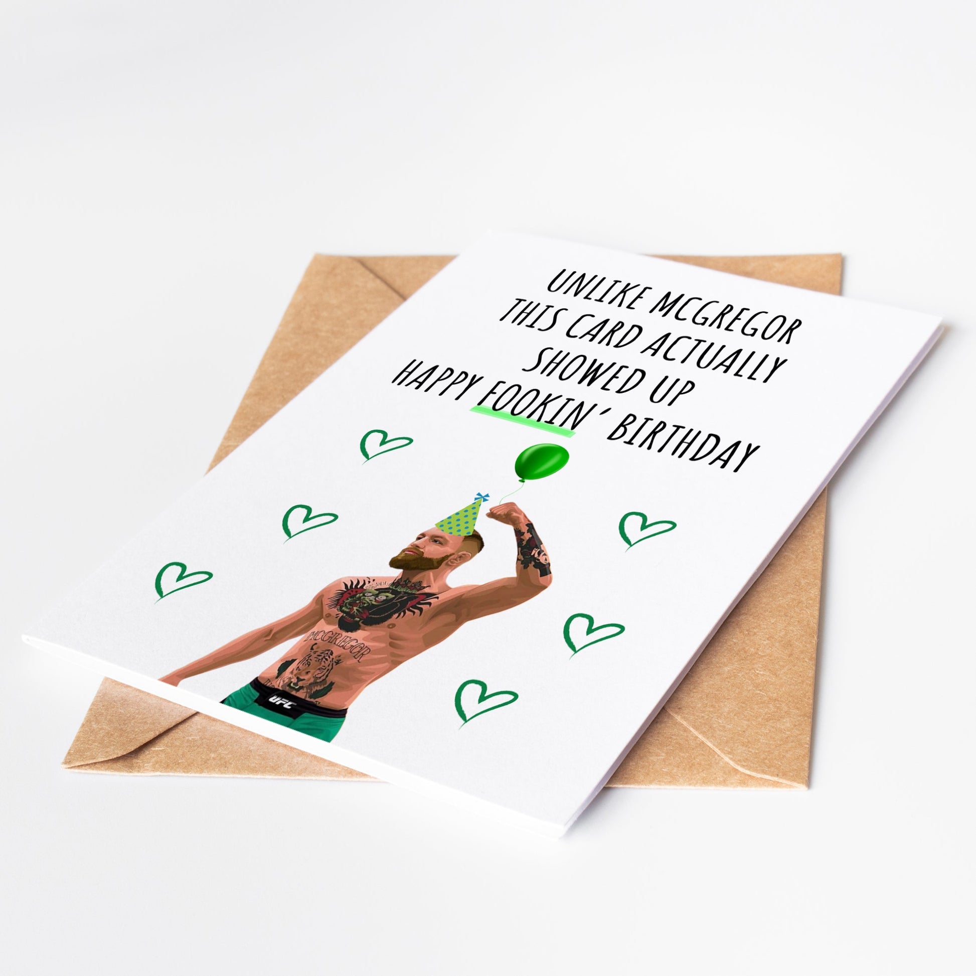 Surprise your favorite MMA fan with our Conor McGregor Birthday Card! Celebrate their special day in style with this card featuring the legendary UFC champion. Perfect for any birthday, this card adds a touch of excitement and fierceness to any celebration.