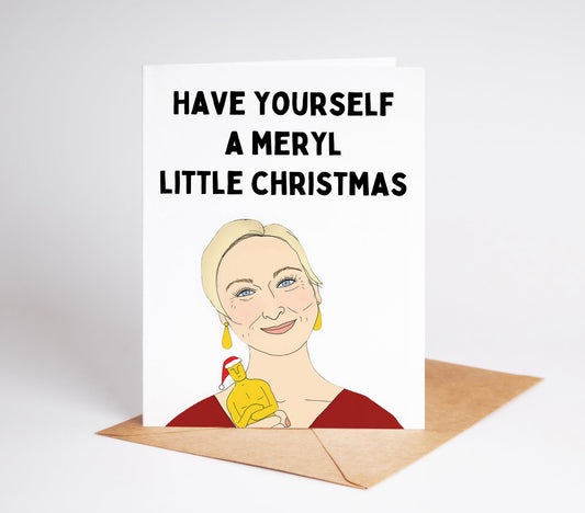 Celebrate the holidays with our exclusive Meryl Streep Christmas Card! This unique greeting card features the iconic actress in festive splendor, perfect for film enthusiasts and Streep fans alike.
