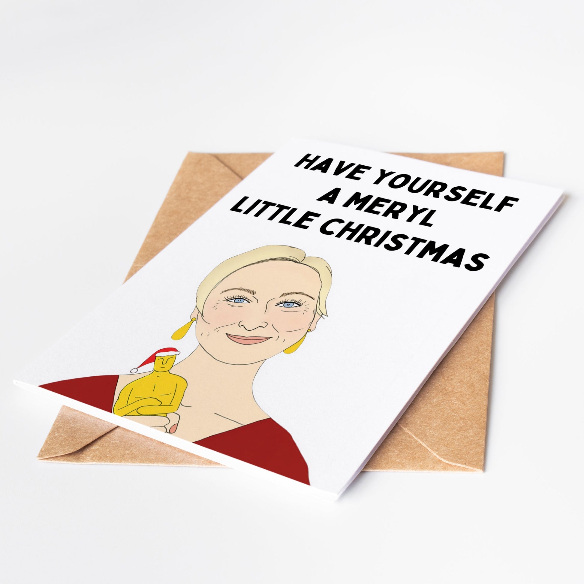 Celebrate the holidays with our exclusive Meryl Streep Christmas Card! This unique greeting card features the iconic actress in festive splendor, perfect for film enthusiasts and Streep fans alike.