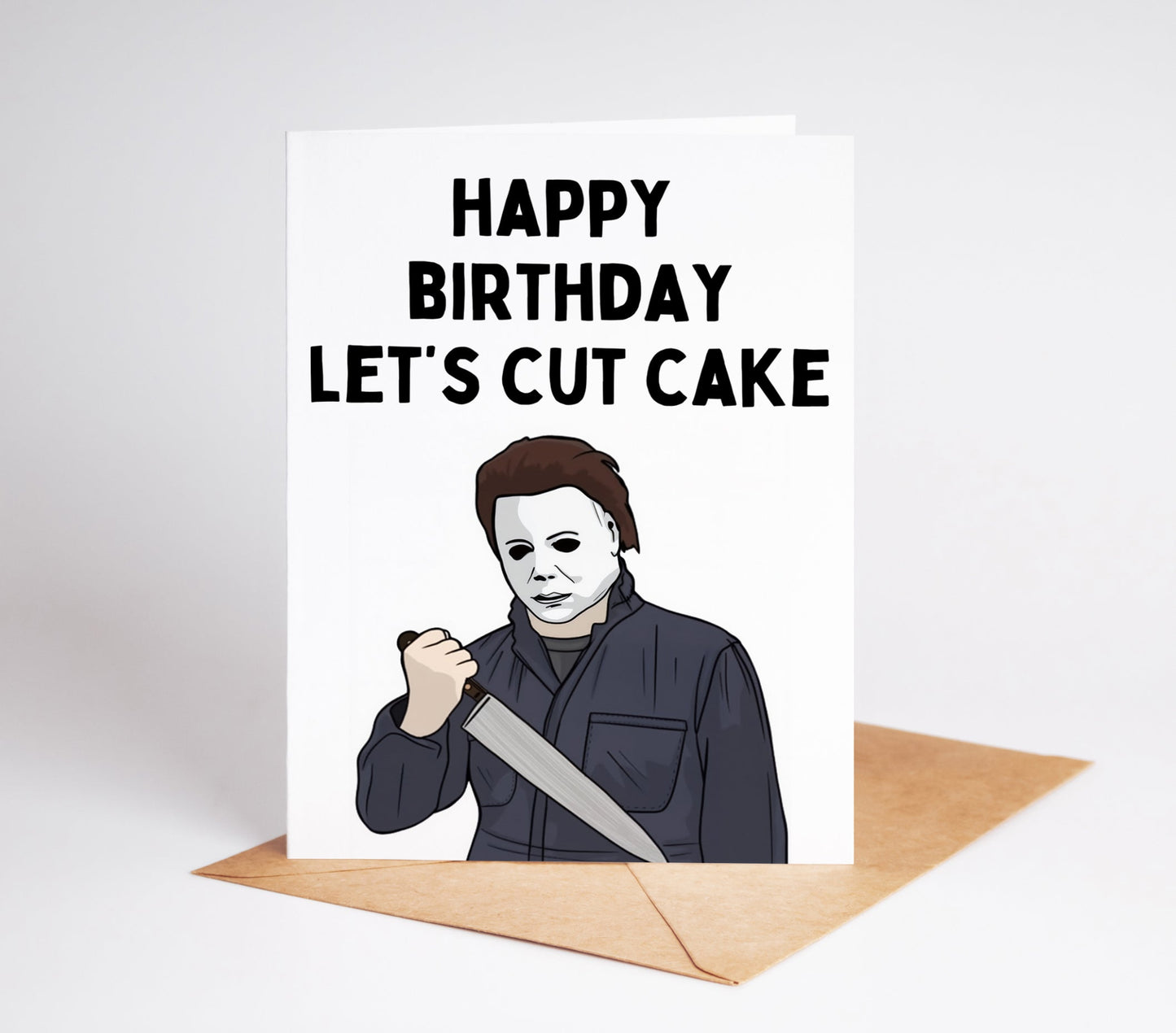 Celebrate your favorite horror fan's birthday with our Michael Myers Birthday Card! Featuring the iconic killer's chilling mask, this card is sure to bring a smile to their face. Give the gift of scares and send them this unforgettable card today!