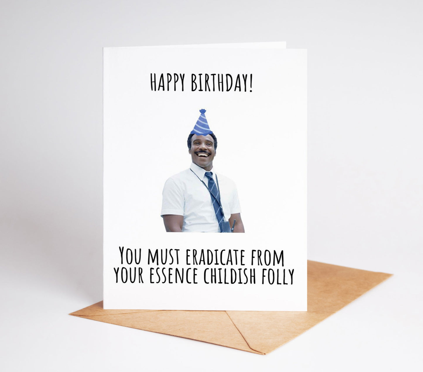 Milchick Severance Birthday Card inspired by the Severance show featuring Milchick from Lumon Industries celebrating in a corporate dystopia with references to Kier Eagan and Macrodata Refinement perfect for fans of the show looking for a digital download birthday card that captures the eerie yet humorous essence of Severance ideal for workplace humor and sci-fi satire enthusiasts who appreciate the blend of mystery and absurdity in this unique corporate setting