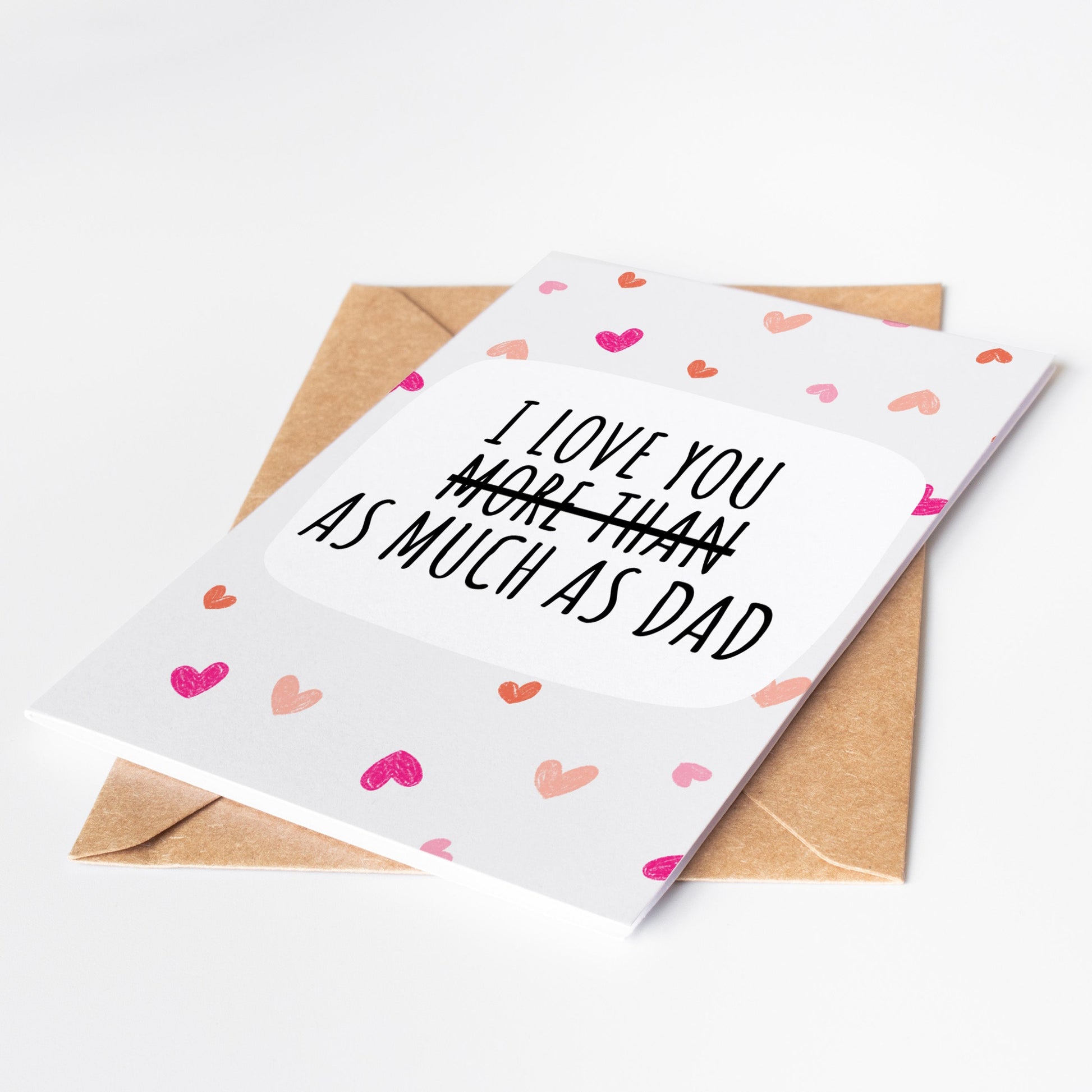 A funny and sassy "I Love You More Than Dad" card perfect for celebrating moms on their birthday or Mother's Day ideal for showing love with humor adds a playful and cheeky touch to any celebration great for moms who appreciate witty and fun gifts a unique and memorable way to express affection for your mum perfect for celebrating her special day with laughter printable for easy access a thoughtful and fun keepsake that says "Love You Mom" in a playful way
