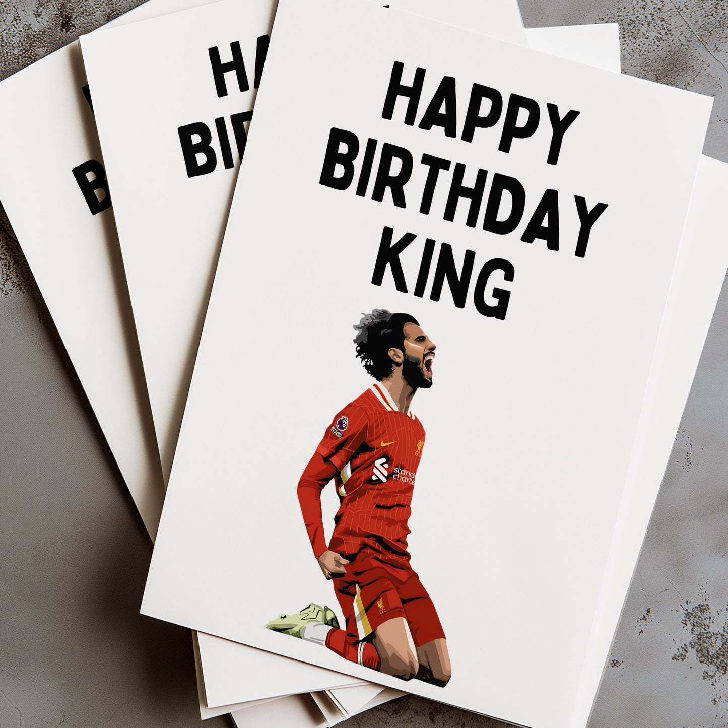 Celebrate your favorite footballer's special day with our Mo Salah Birthday Card! Featuring a unique design and high-quality printing, this card is the perfect way to show your love and appreciation for the Liverpool superstar.
