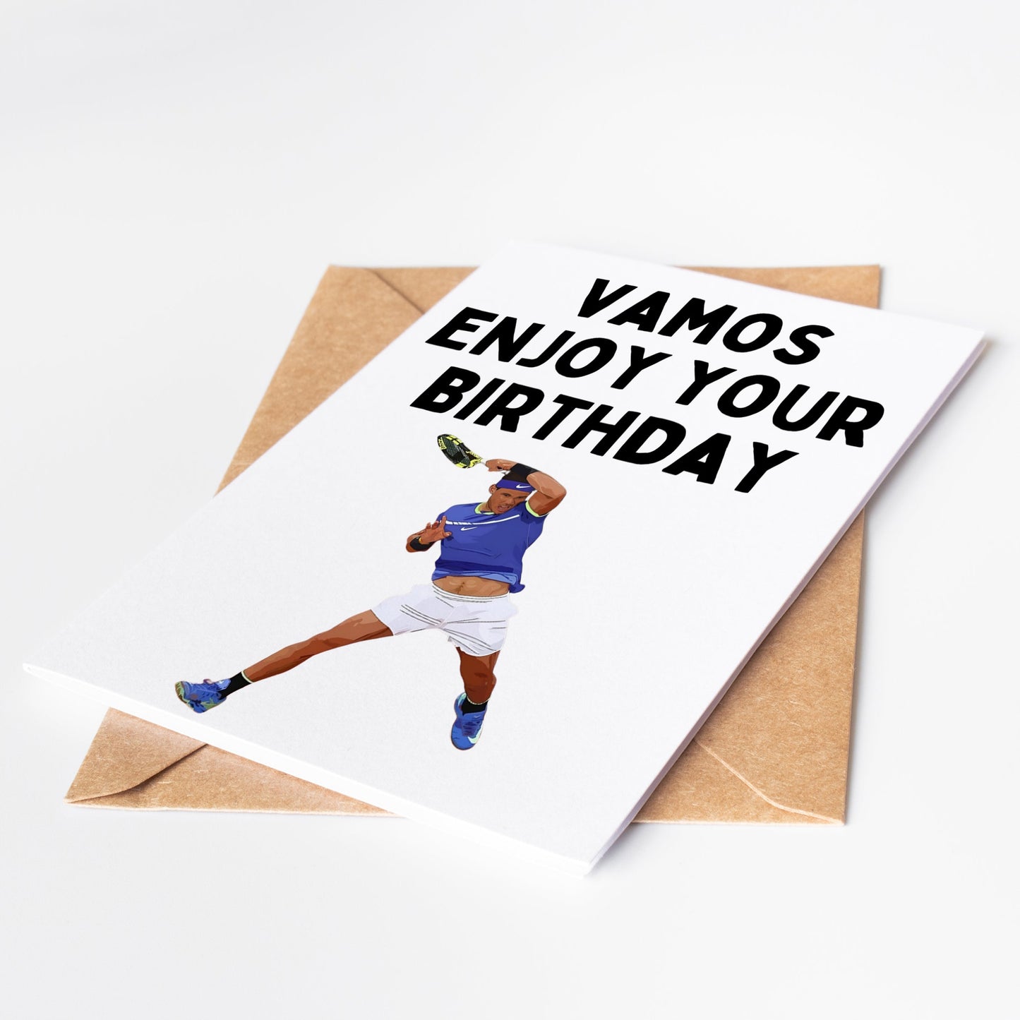 Celebrate a special birthday with this Rafa Nadal Tennis Birthday Card! Featuring a stunning image of the tennis legend in action, it's the perfect way to show your love and admiration for the birthday person.
