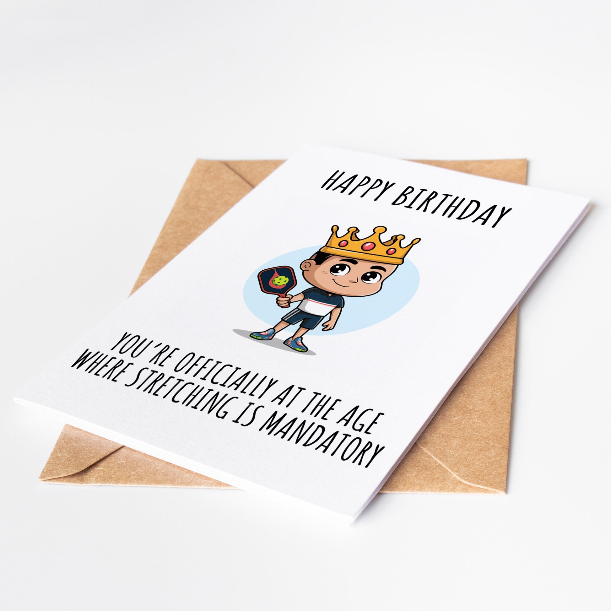 This funny pickleball birthday card is perfect for any pickleball-loving dad grandpa or friend Featuring a playful design it’s an ideal gift for a pickleball boy or paddle sports enthusiast Whether they enjoy wiffleball or competitive matches this card will make them smile Celebrate their special day with a unique and humorous digital download that captures their love for the game Perfect for any pickleball player this card is a winning choice