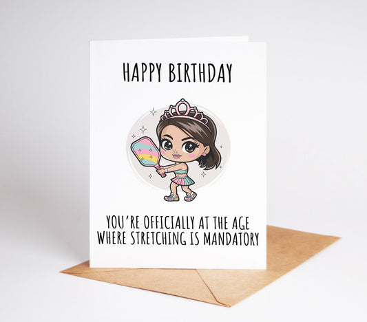 A fun pickleball birthday card featuring a playful design perfect for pickleball moms pickleball grandmas and pickleball girls great for any pickleball lover celebrating their special day includes a humorous touch related to the sport ideal for players and fans of all ages unique digital download for easy printing makes a great gift for those who enjoy wiffleball and paddle sports a thoughtful and creative way to share birthday wishes with any pickleball enthusiast