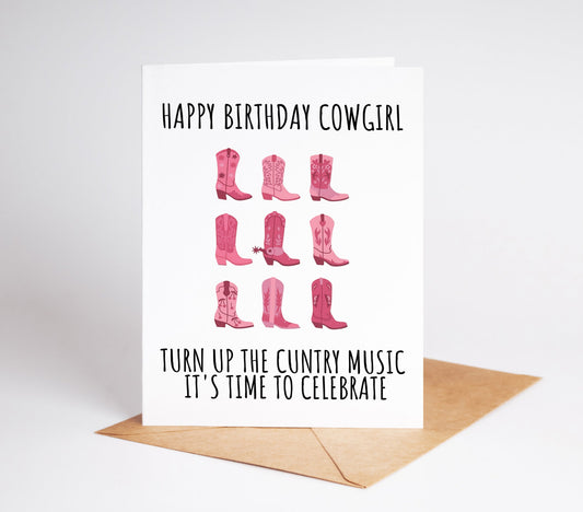 Pink Cowboy Boots Birthday Card featuring hot pink boots with a bold and sassy design perfect for anyone who loves a coquette aesthetic and a touch of humor this inappropriate yet playful birthday card adds attitude and fun to any celebration designed for her with a stylish and cheeky vibe great for making a statement and bringing laughter to the special day ideal for those who appreciate bold fashion witty humor and a unique twist on traditional birthday cards