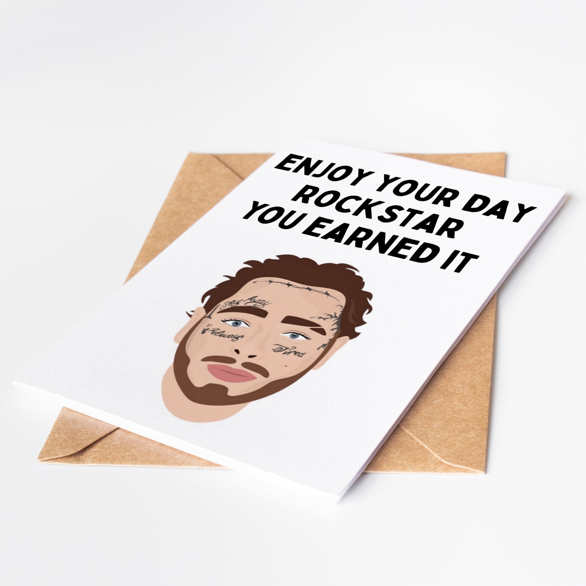 Celebrate success and send your congratulations with this Post Malone card! Featuring a cool design inspired by the artist, this card is a unique way to show your appreciation. Perfect for any occasion, this card will definitely make the recipient feel special.